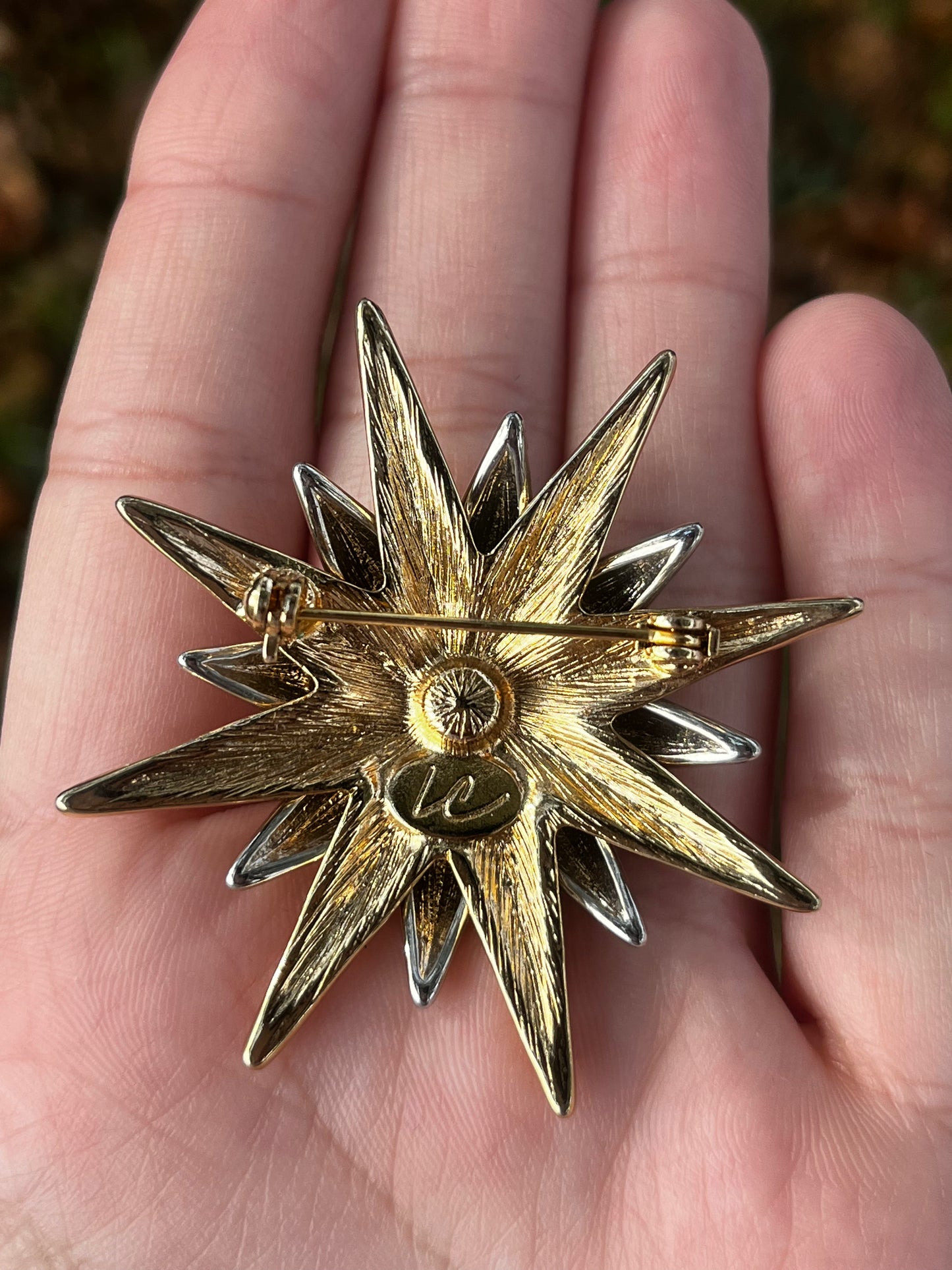 Gold and Silver Toned Moon and Sun Brooch