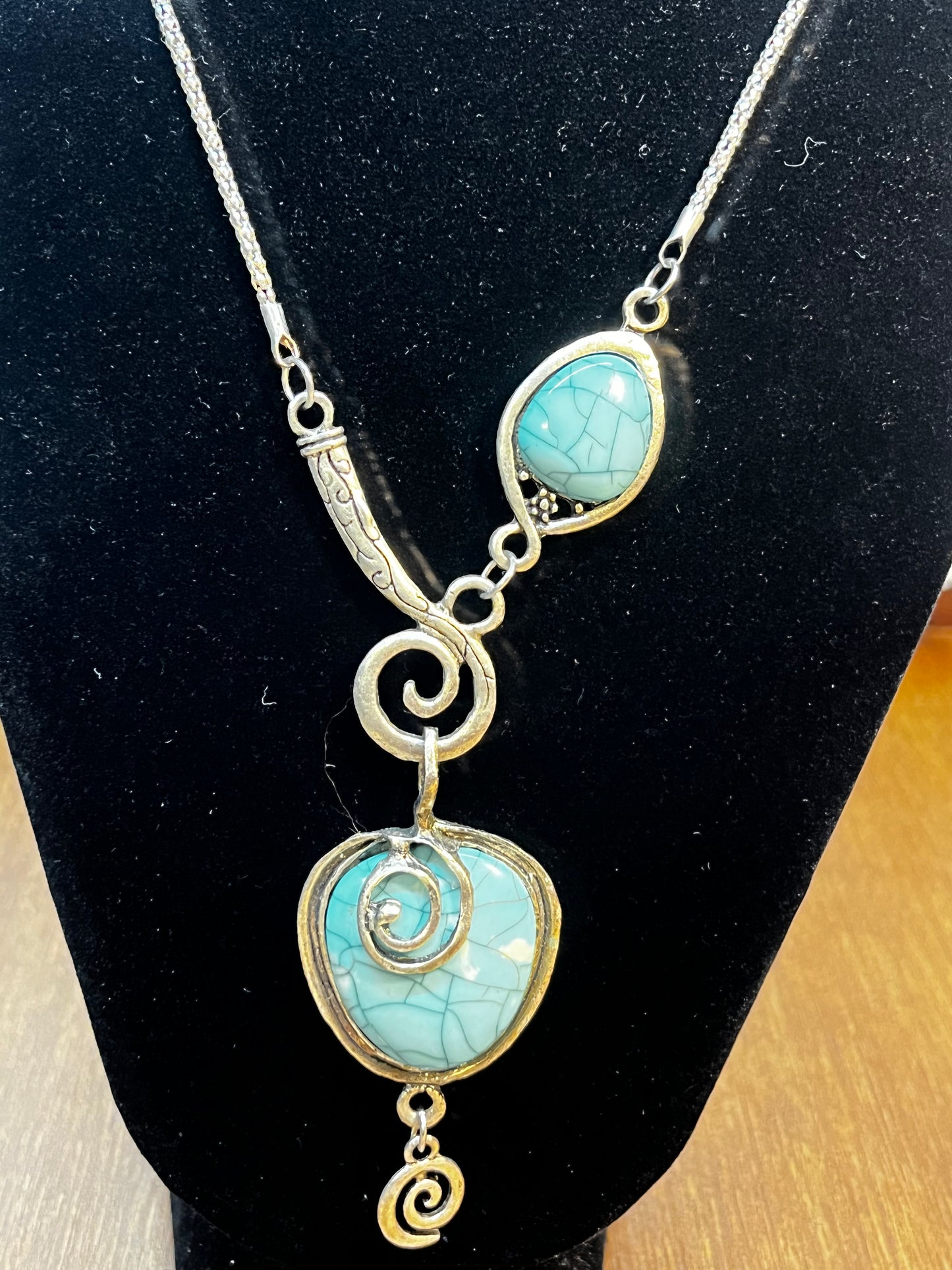 Spiral Teal Chain Necklace