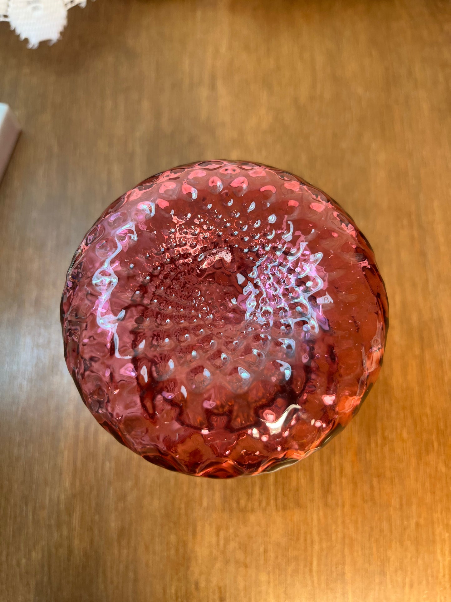 Vintage Cranberry Ruffle Top Textured Vase