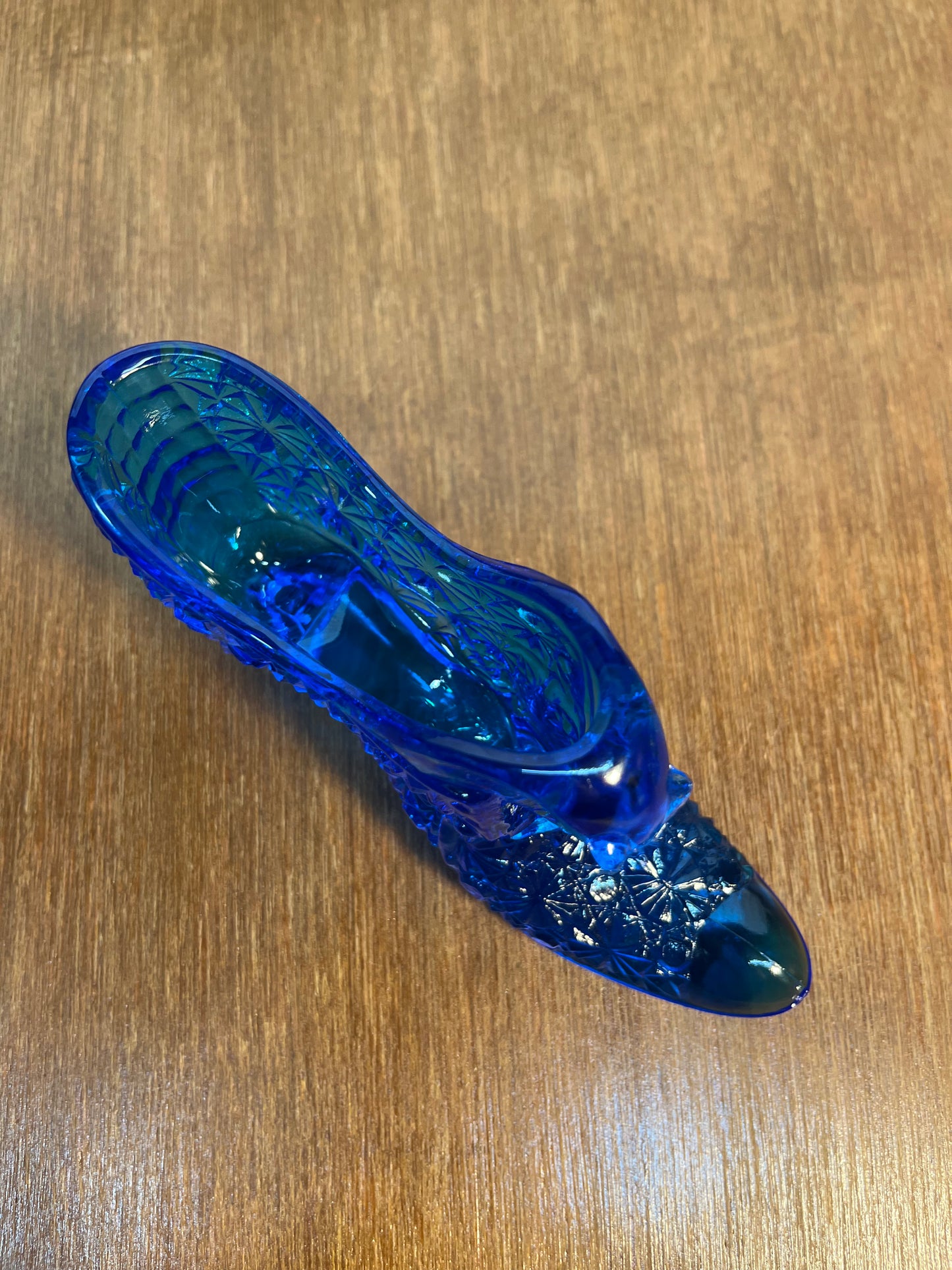 Vintage Cobalt Blue Fenton Art Glass Cat Face Shoe
