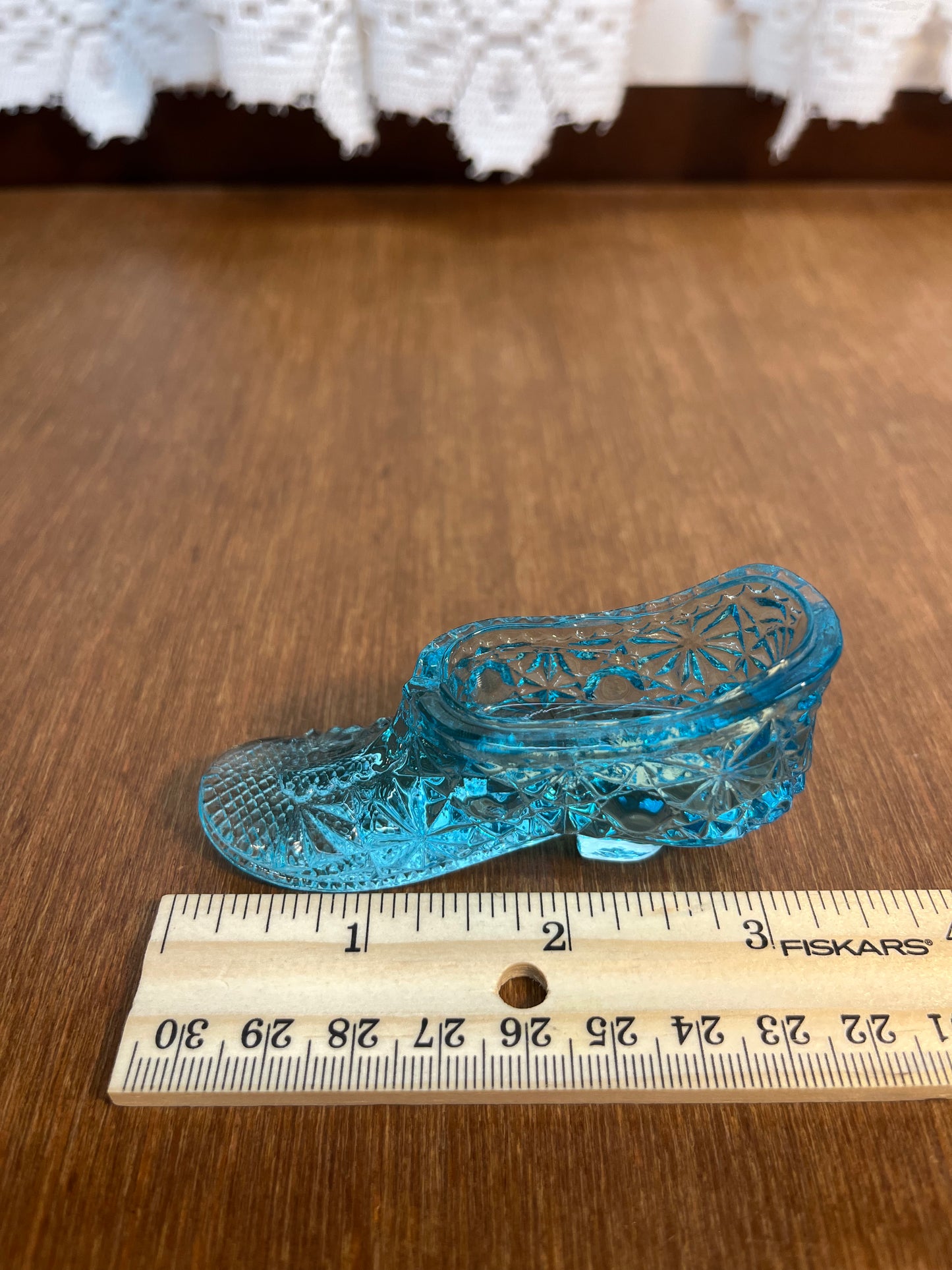 Vintage Mini Light Blue Art Glass Daisy And Button Shoe