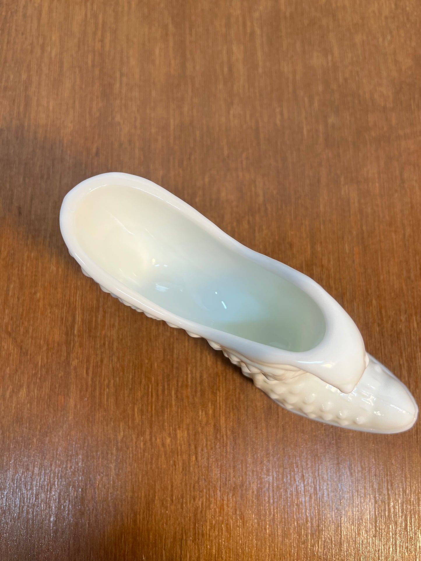 Vintage Milk Glass Hobnail Fenton Art Glass Shoe With Stamp