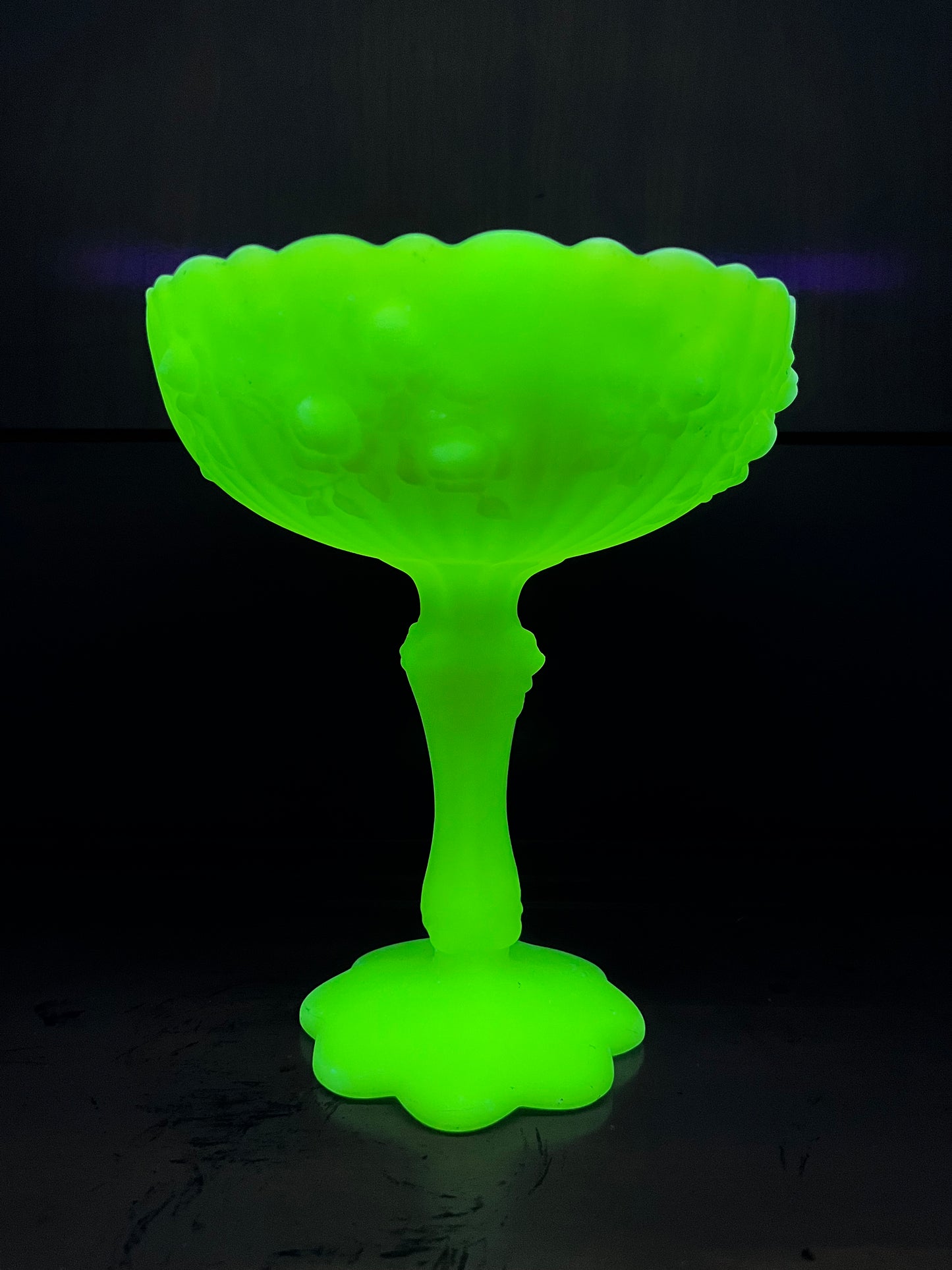 Vintage Fenton Satin Uranium Compote Pedestal Dish