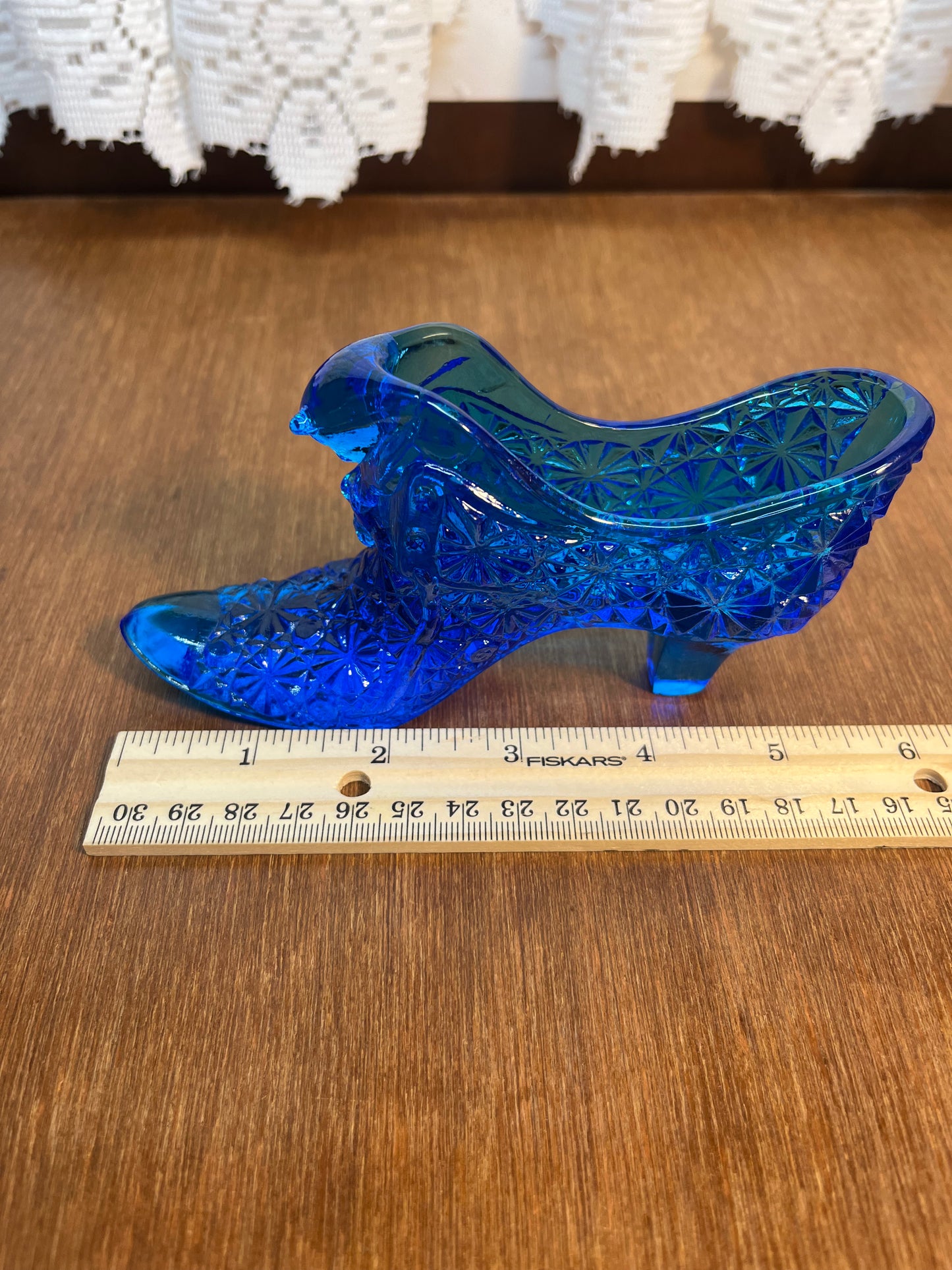 Vintage Cobalt Blue Fenton Art Glass Cat Face Shoe