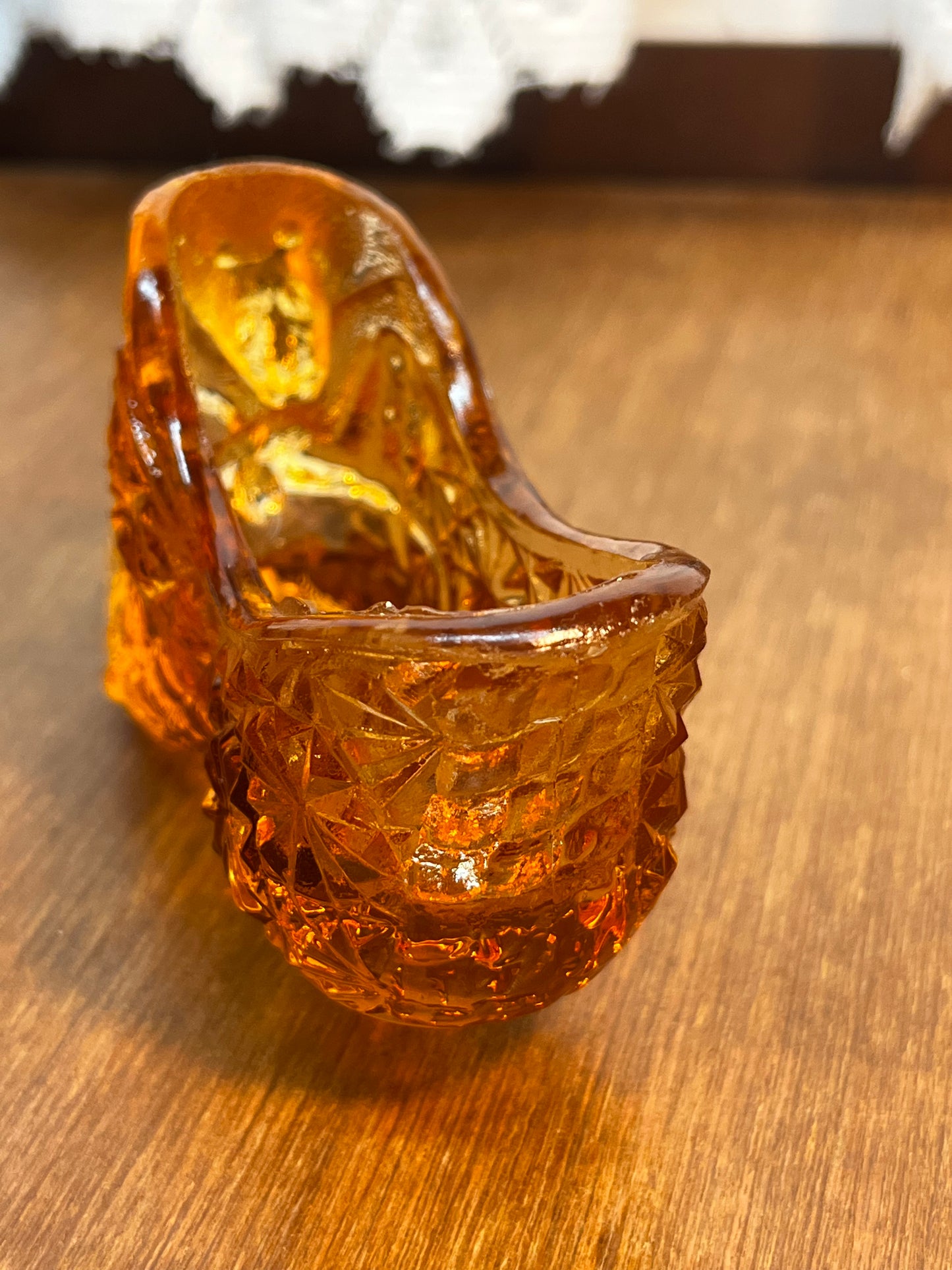 Vintage Amber Cat Face Art Glass Shoe