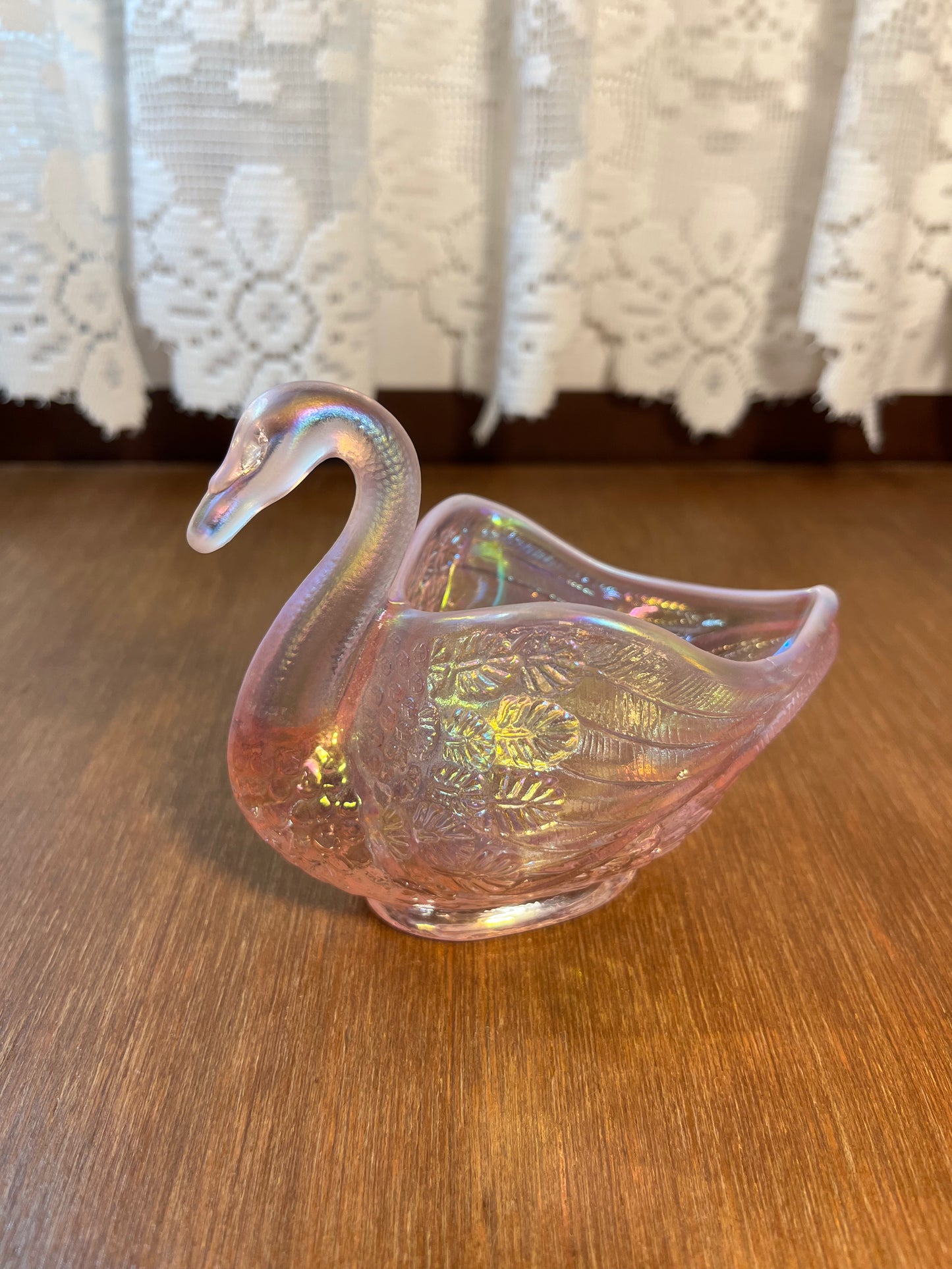 Vintage Pink Carnival Glass Fenton Swan
