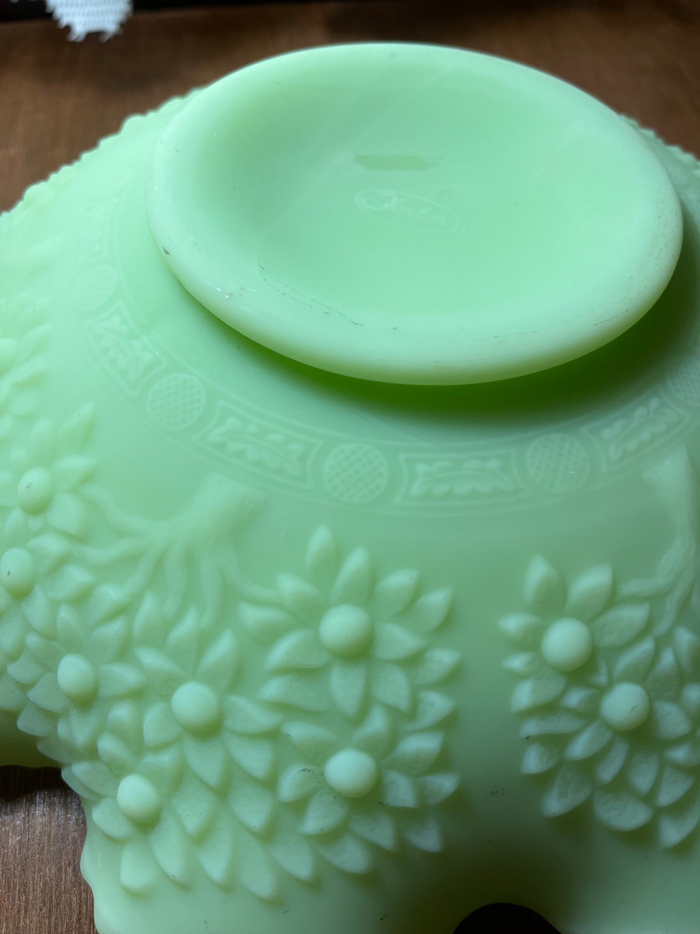 Vintage Fenton Satin Persian Medallion Uranium Ruffle Top Floral Pattern Candy Bowl