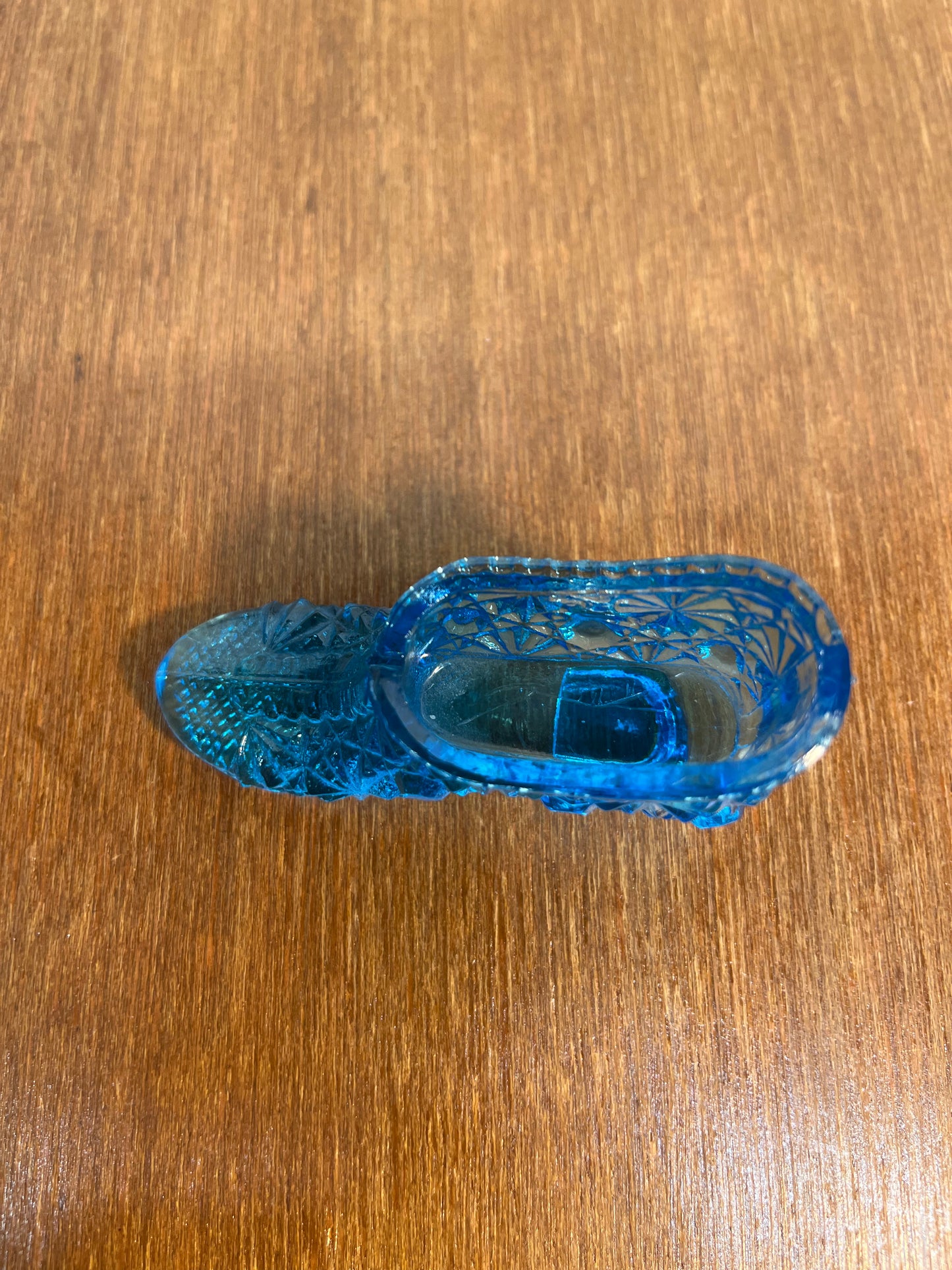 Vintage Mini Ocean Blue Art Glass Shoe