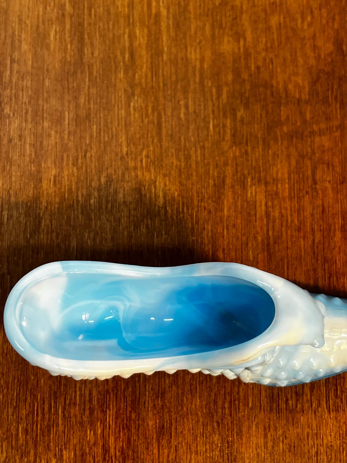 Vintage Blue & White Hobnail Fenton Art Glass Shoe
