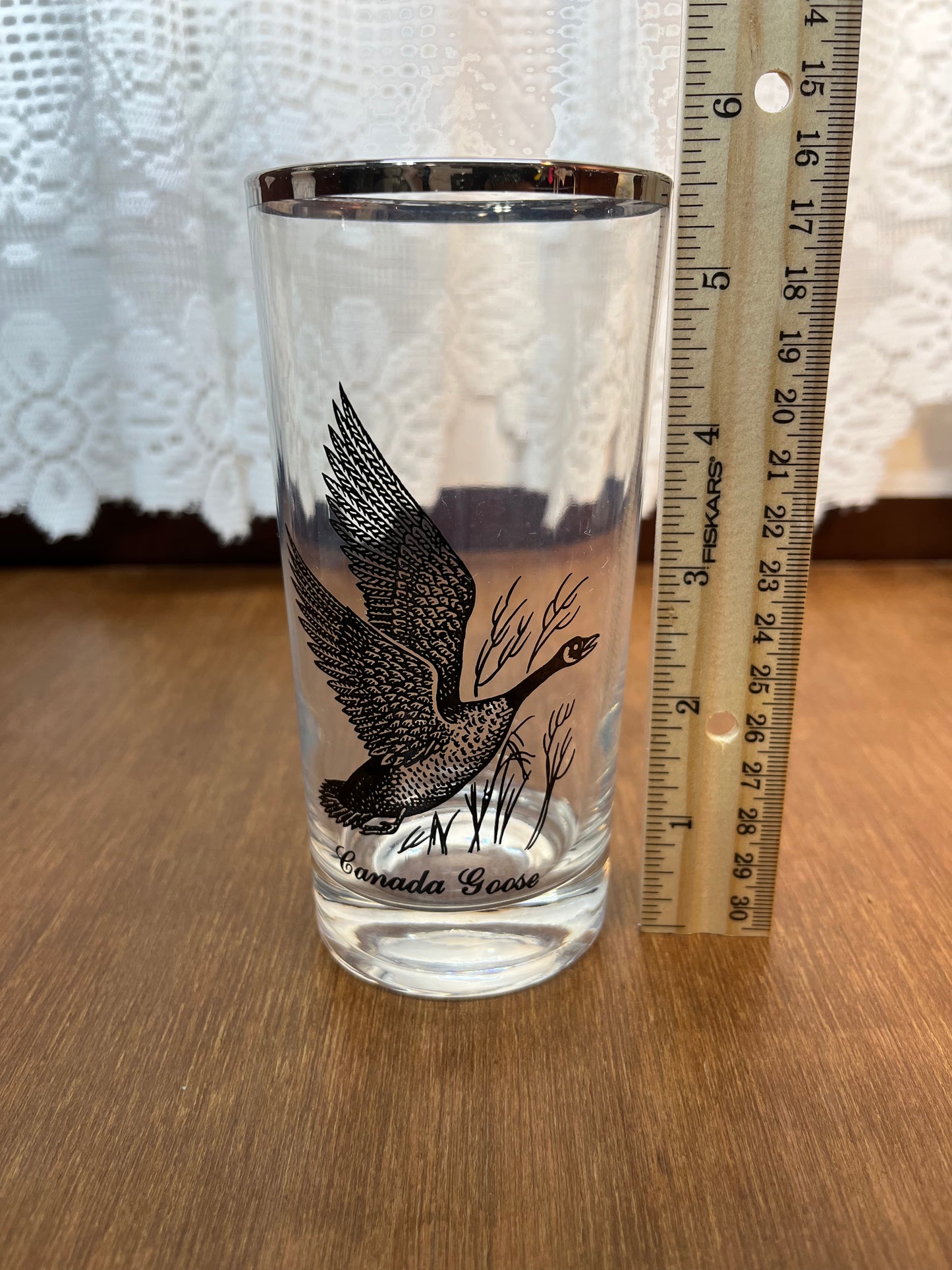 Set Of Four Silver Rimmed Federal Game Bird Drinking Glasses