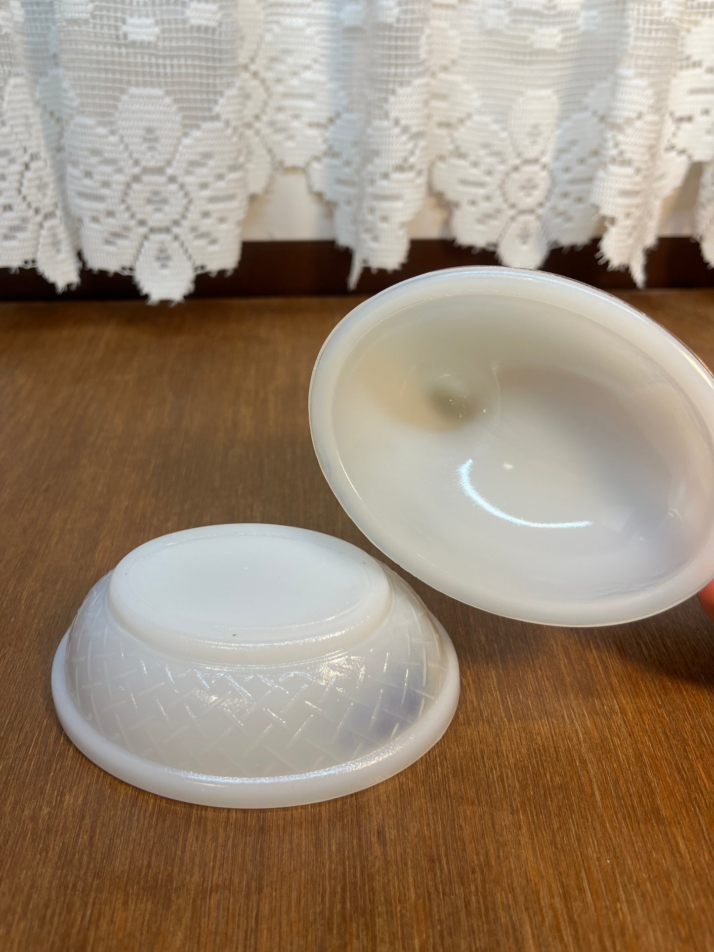 Vintage Red Comb Milk Glass Nesting Hen Trinket