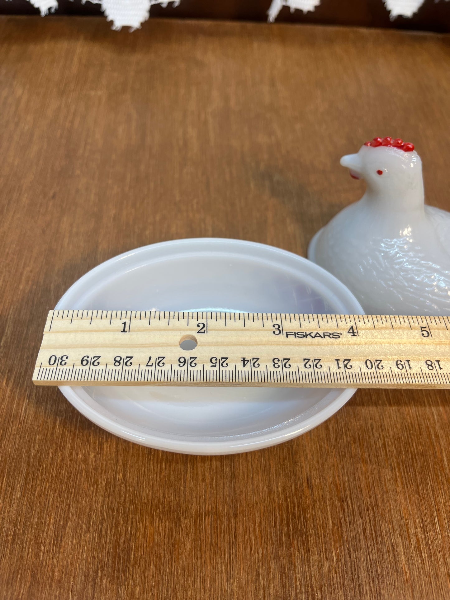 Vintage Red Comb Milk Glass Nesting Hen Trinket