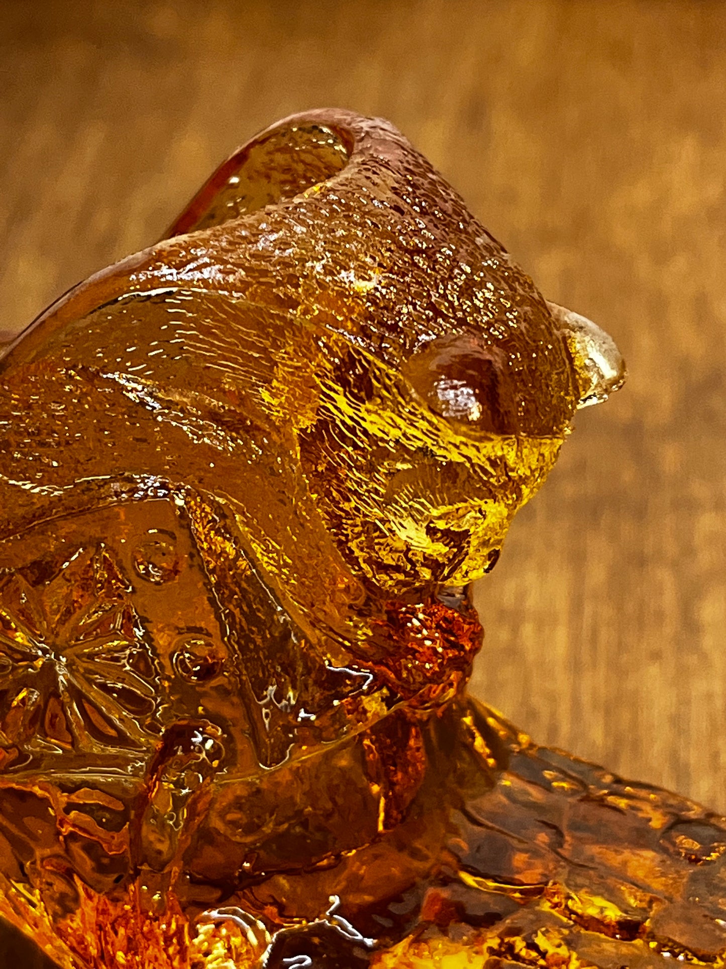Vintage Amber Cat Face Art Glass Shoe