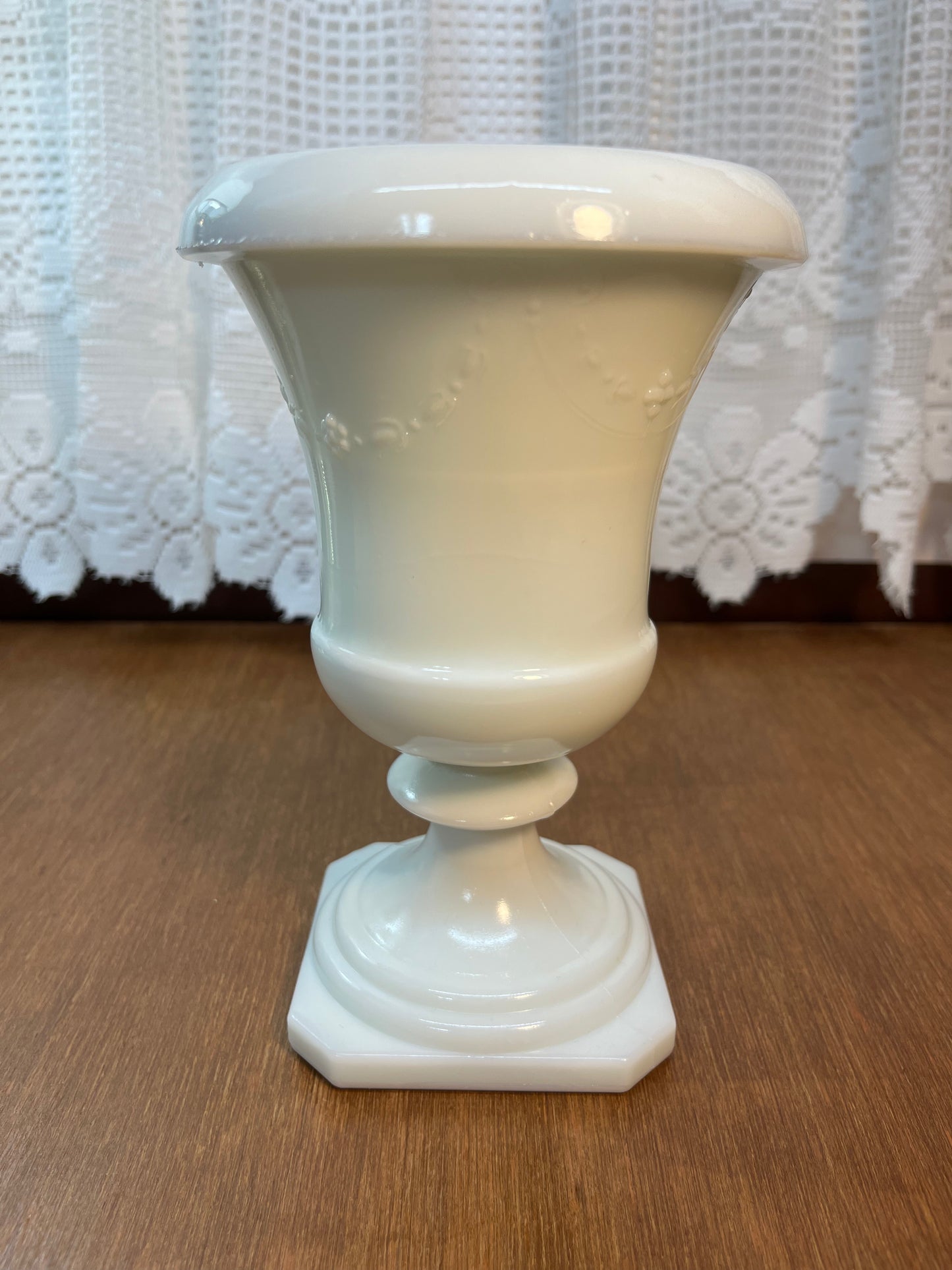 Vintage Milk Glass Floral Design Compote Vase