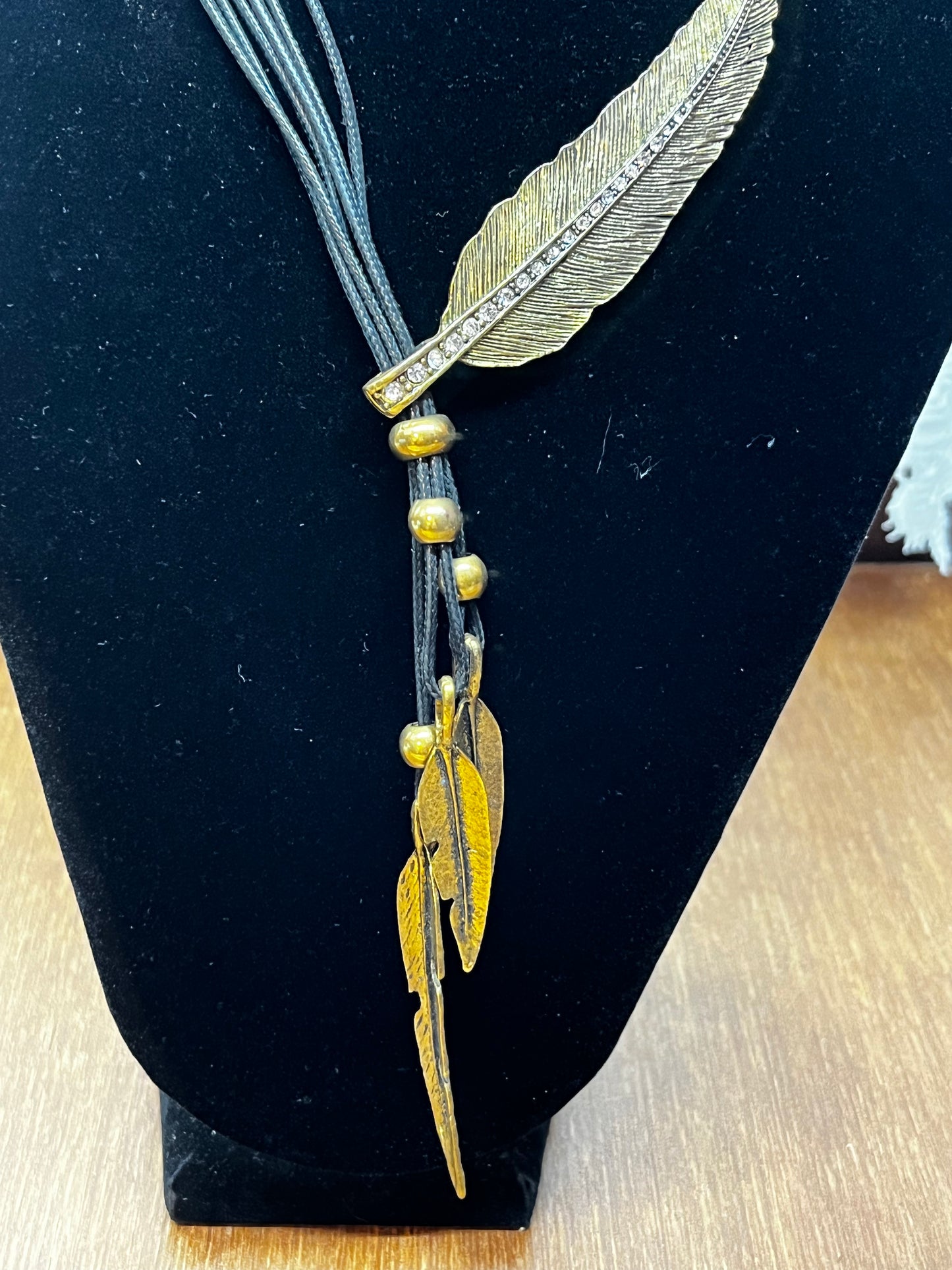 Gold & Black Feather Necklace