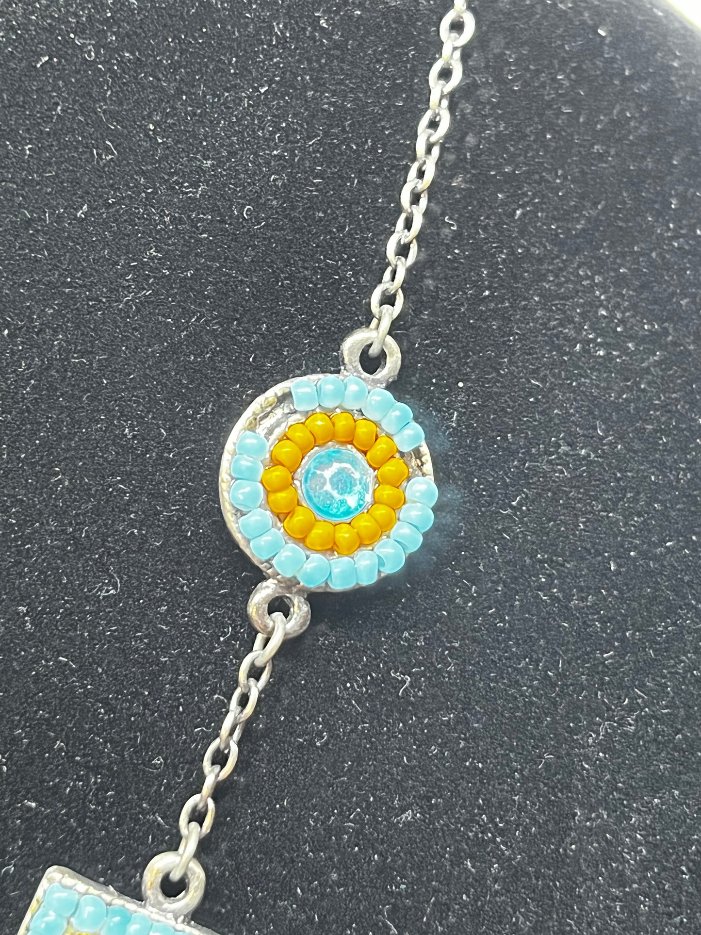 Yellow and Blue Beaded Chain Necklace