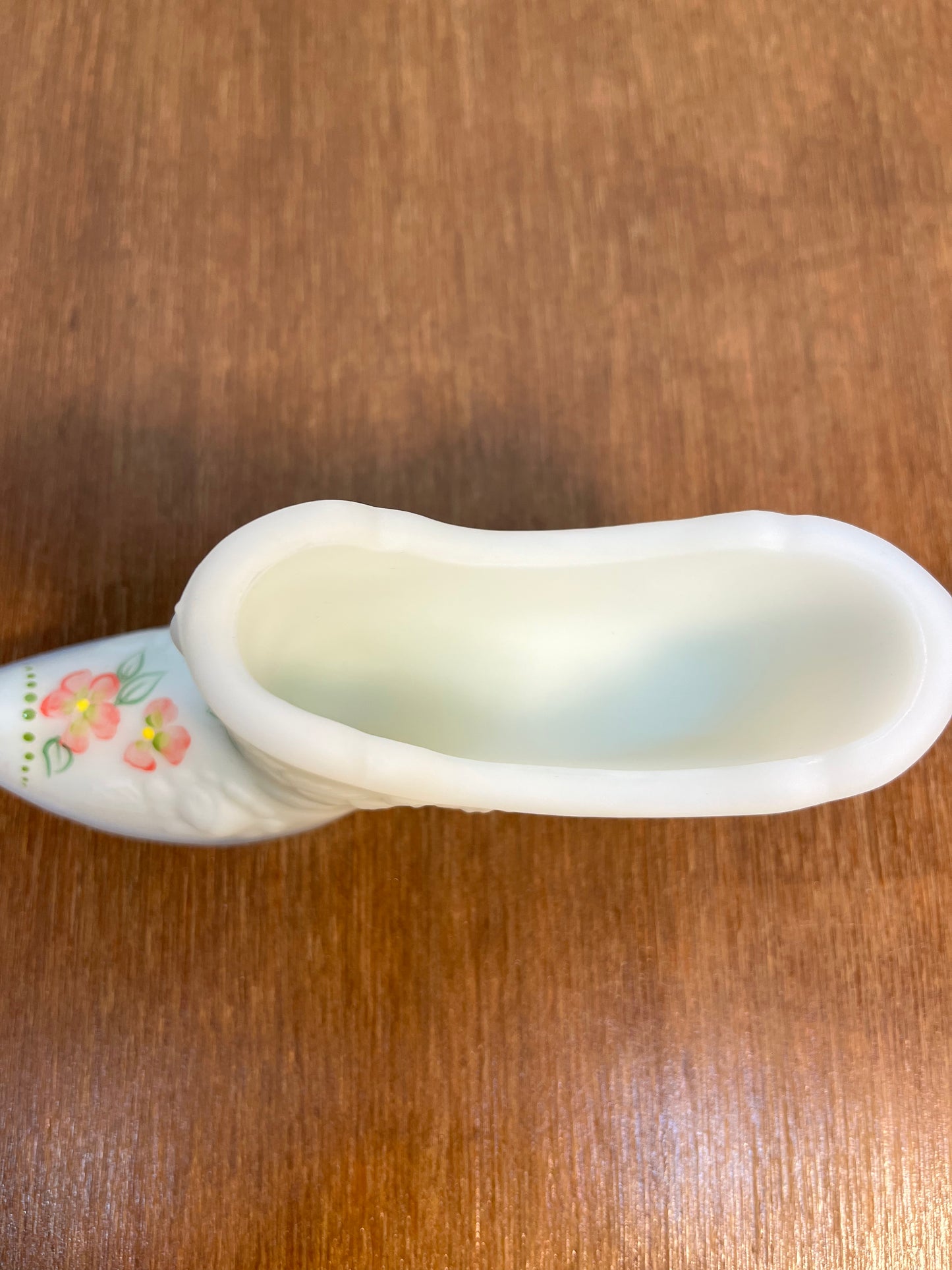 Vintage Satin Floral White Hand Painted Fenton Art Glass Shoe
