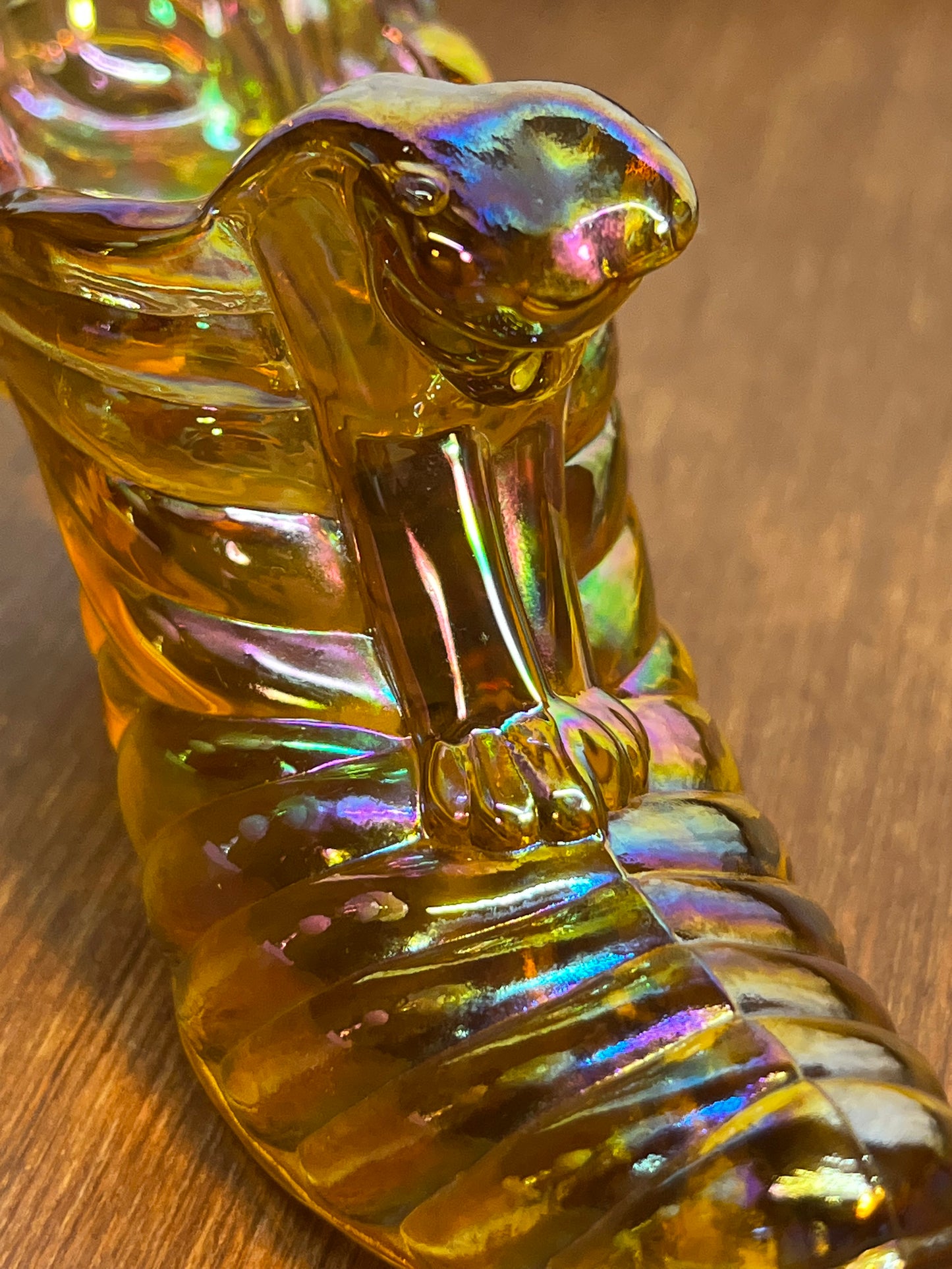 Vintage Iridescent Carnival Glass Fenton Art Glass Shoe With Sticker