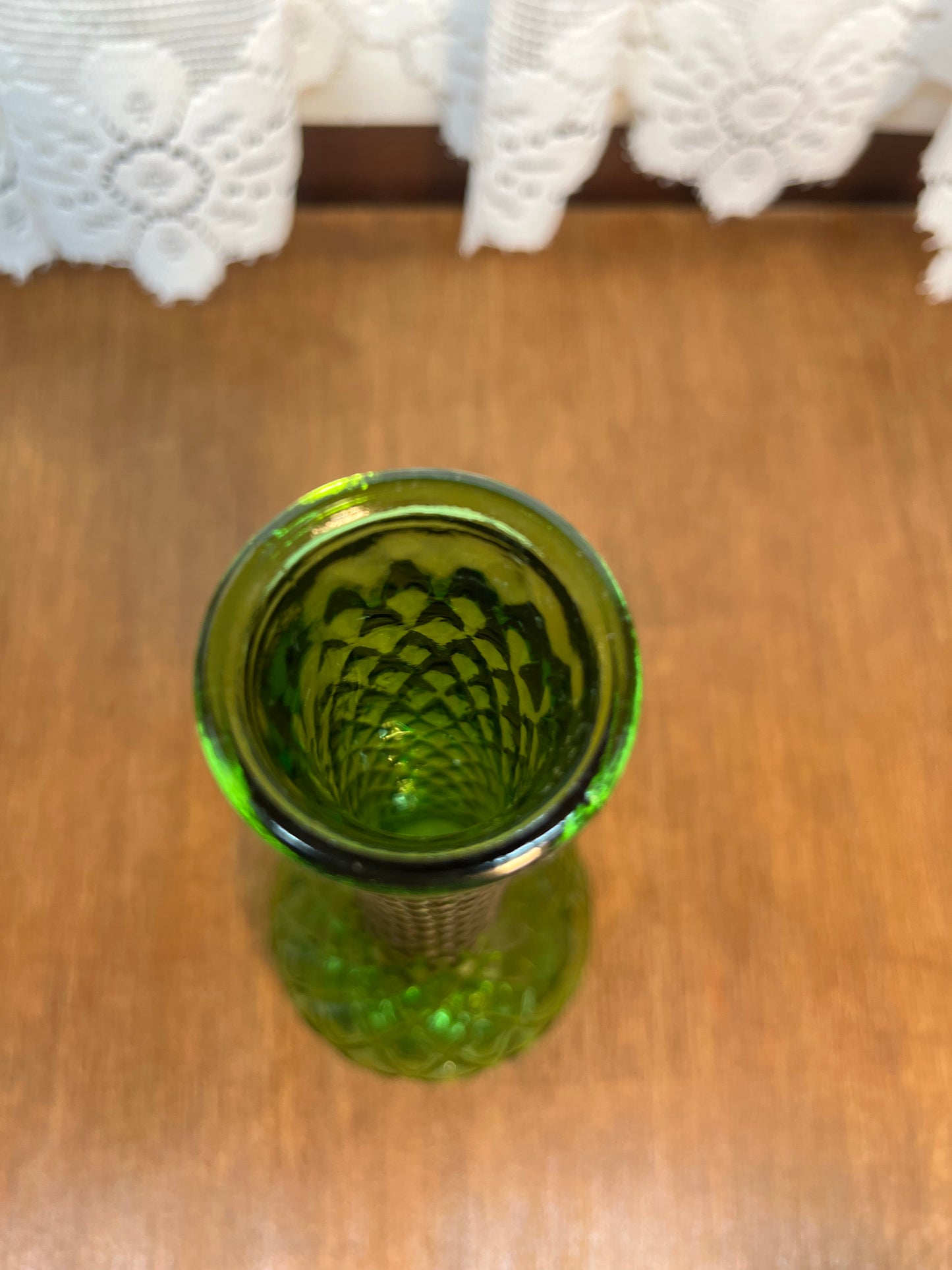 Vintage Emerald Green Quilted Diamond Bud Vase
