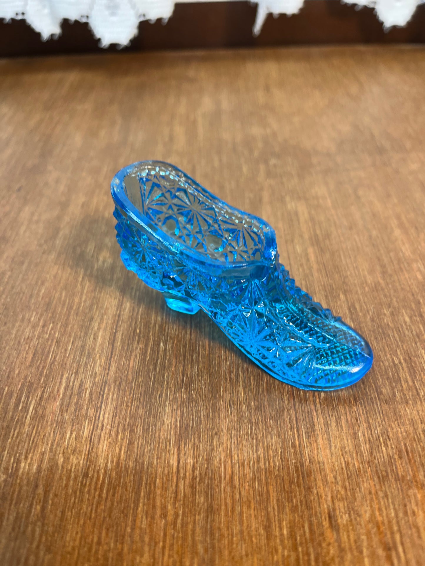 Vintage Mini Ocean Blue Art Glass Shoe