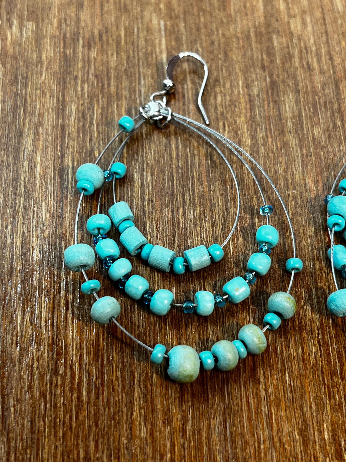 Teal Beaded Hoop Earrings
