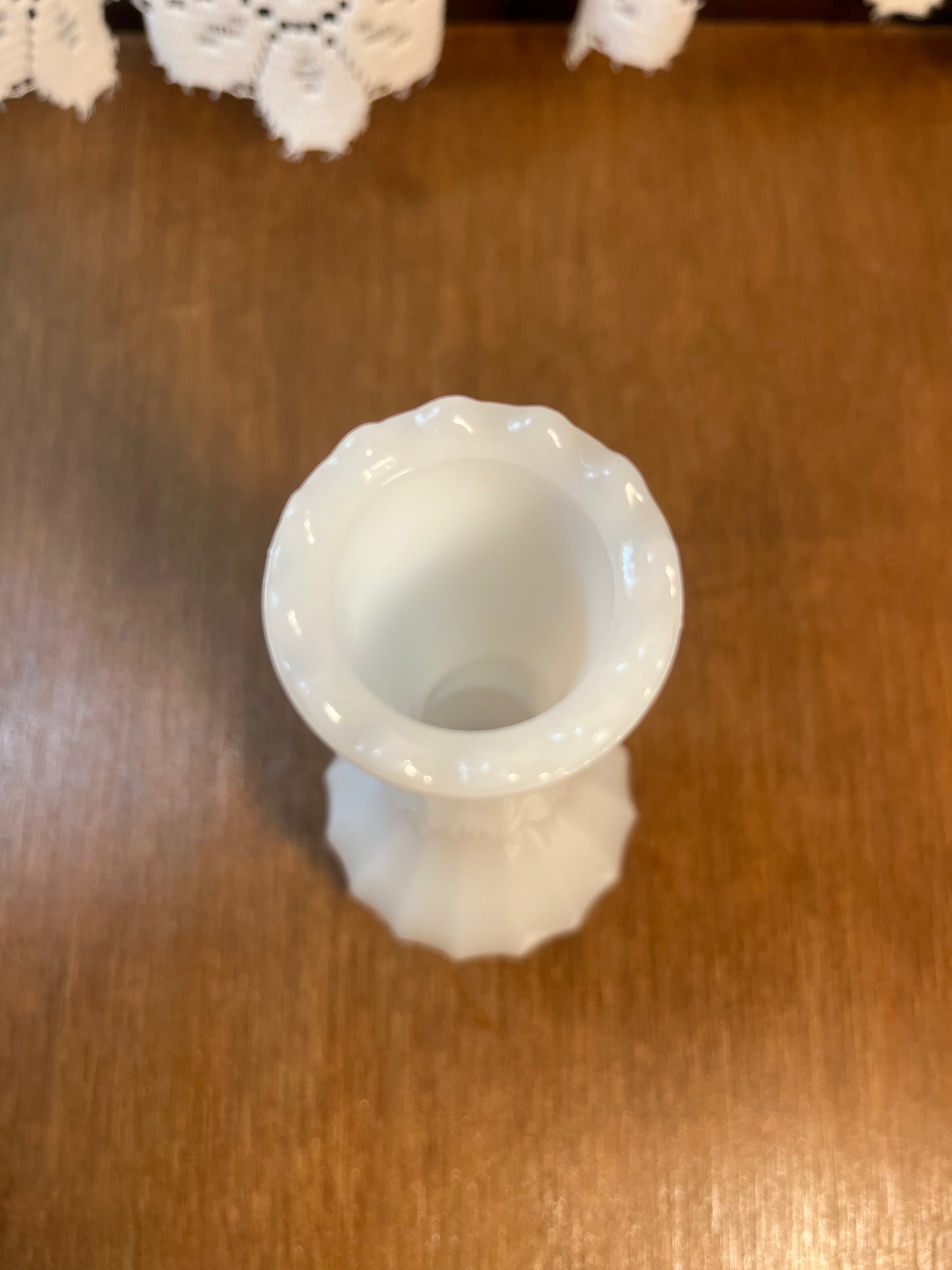 Vintage Mini Sawtooth Top Milk Glass Ribbed Bud Vase