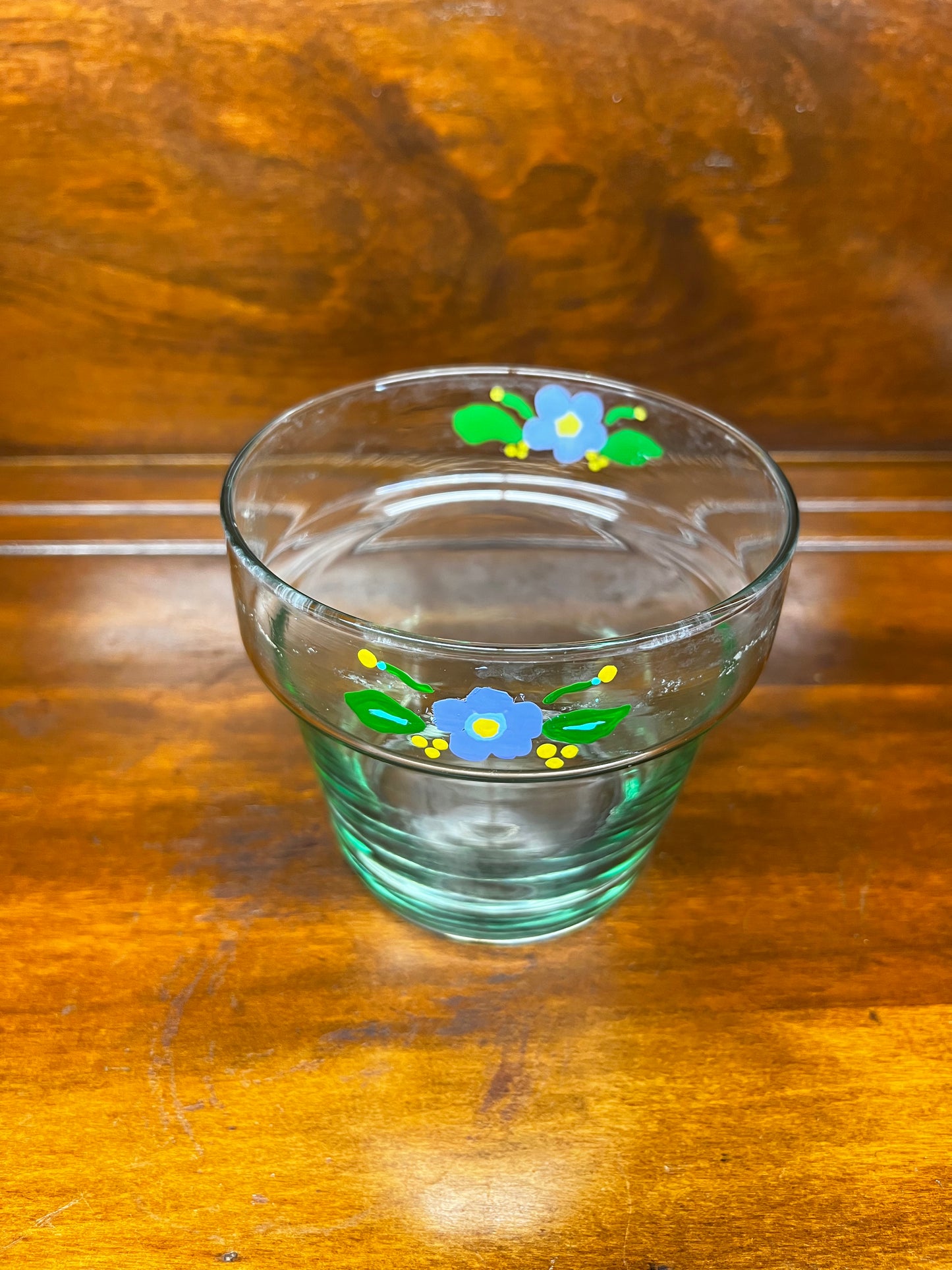 Green Painted Glass Flower Pot
