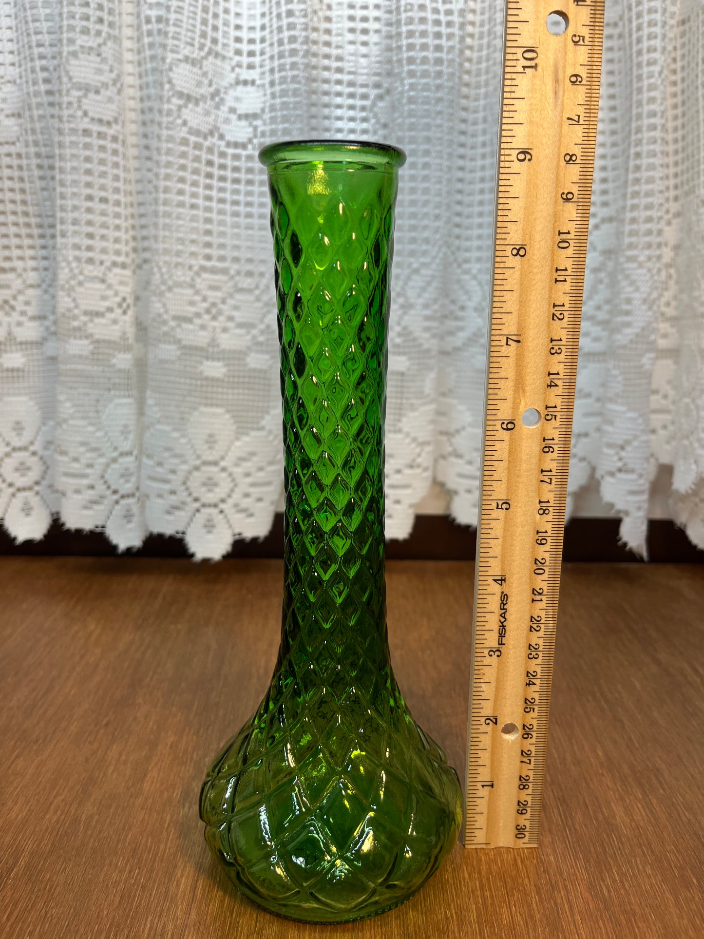 Vintage Emerald Green Quilted Diamond Bud Vase