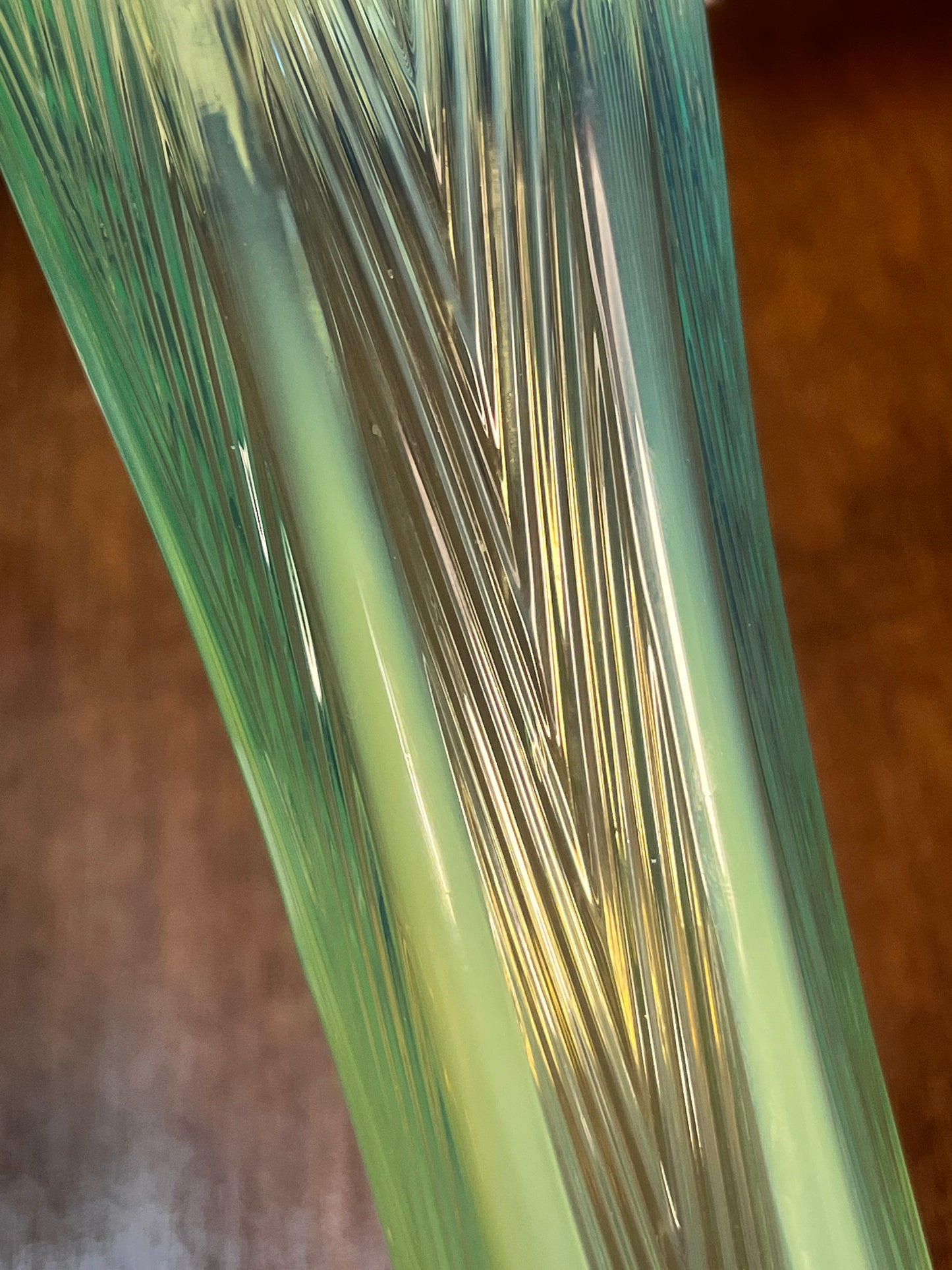 Vintage Green Heatherbloom Art Glass Opalescent Swung Vase