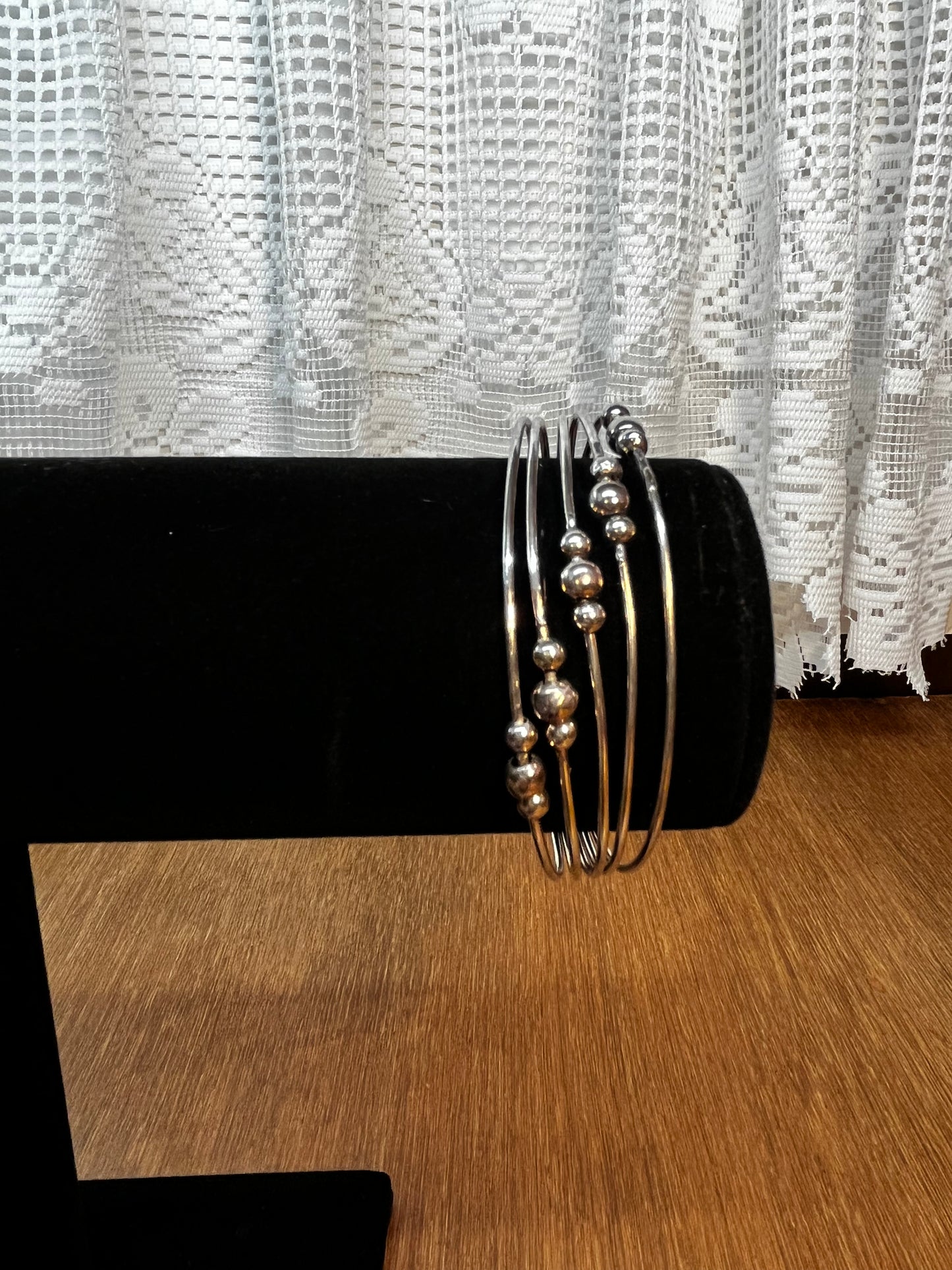Silver Beaded Multi Band Bracelet