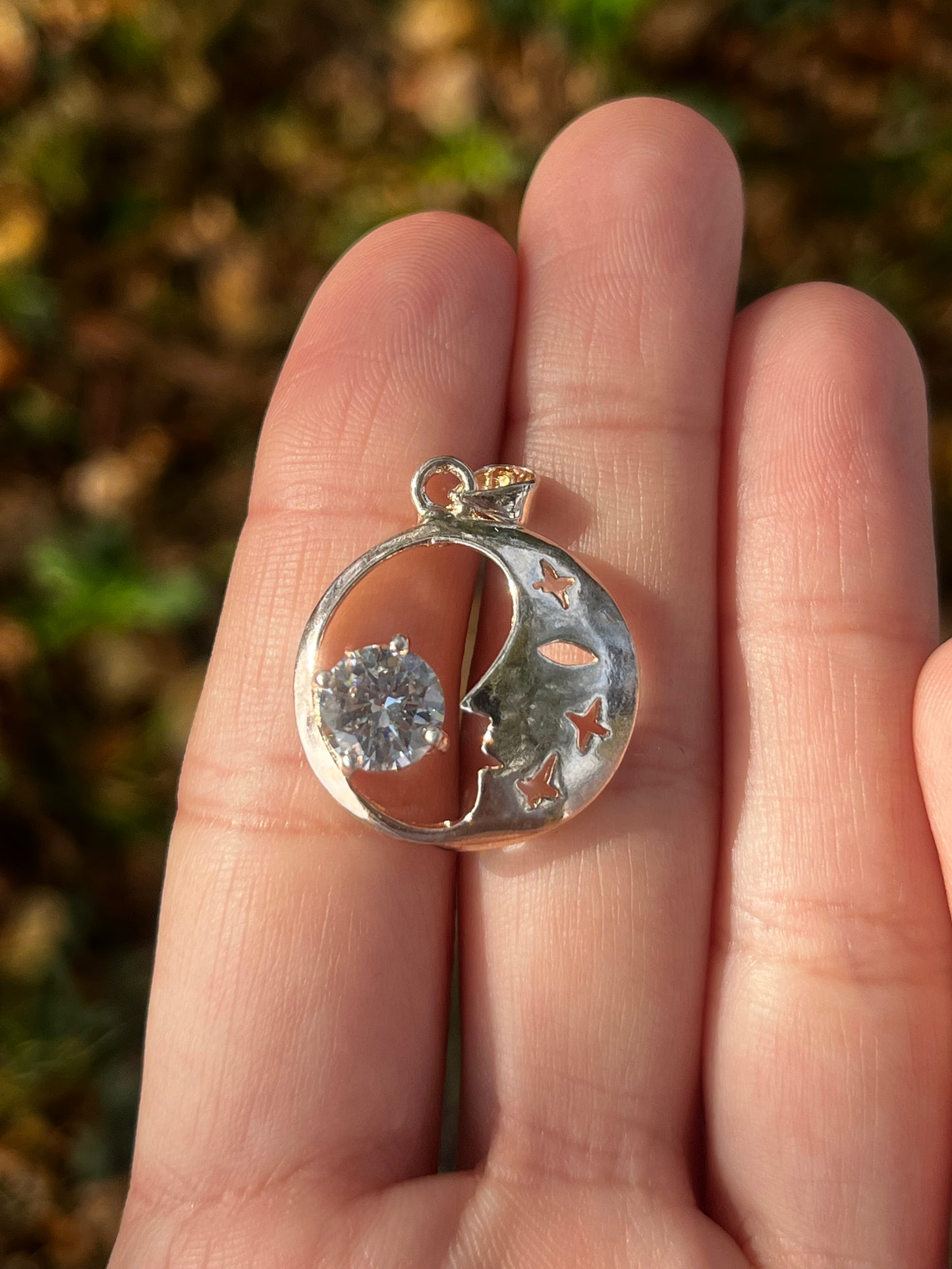 Moon and Rhinestone Pendent