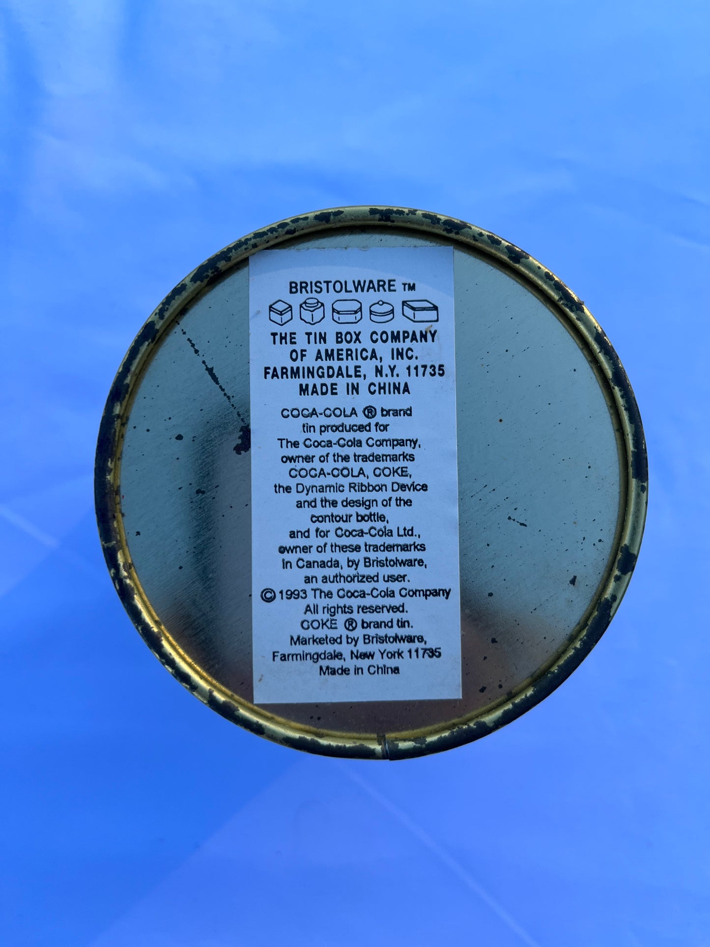 Vintage Coca Cola Tin With Bell Pin