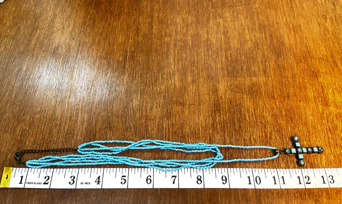 Turquoise Beaded Cross Necklace