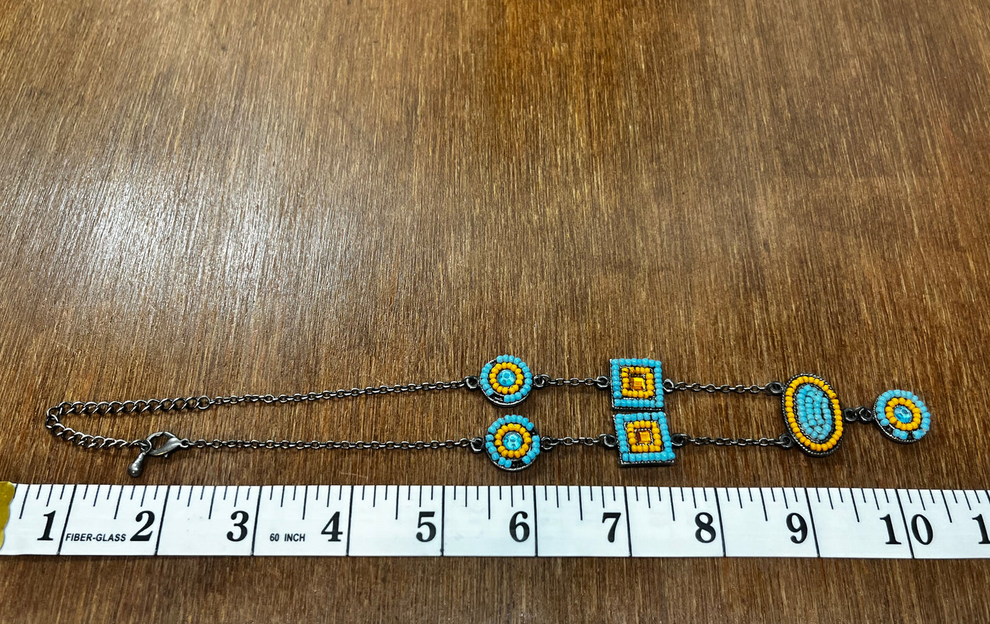 Yellow and Blue Beaded Chain Necklace