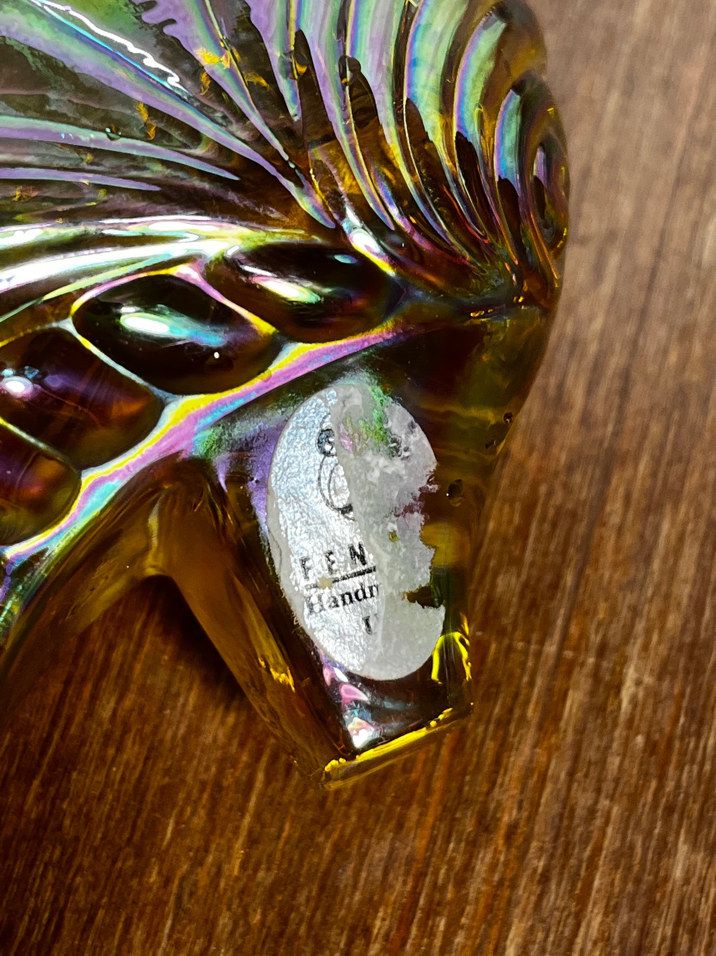 Vintage Iridescent Carnival Glass Fenton Art Glass Shoe With Sticker