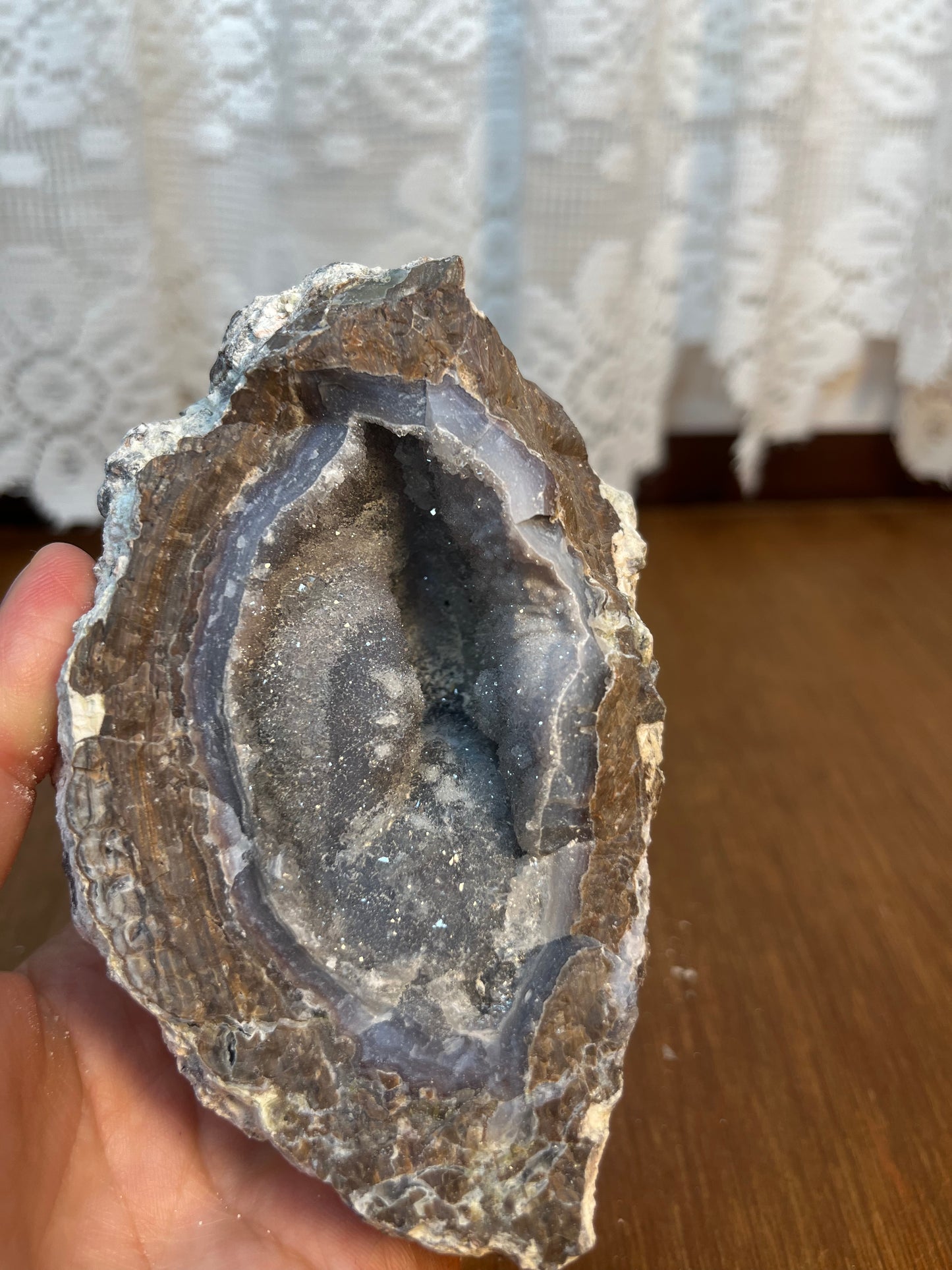 Natural Sparkling Blue Crystal Filled Geode