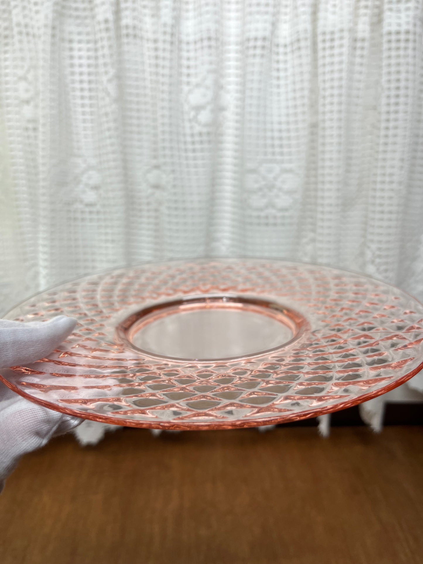 Vintage Manganese Pink Diamond Quilted Depression Glass Plates