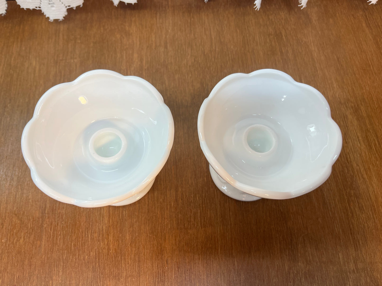 Vintage Set Of Two Milk Glass Grape Harvest Candle Holders