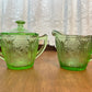 Vintage Floral Etched Uranium Cream And Sugar Set