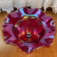 Vintage Amberina Fenton Carnival Glass Pedestal Ruffle Top Dish