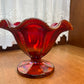 Vintage Amberina Fenton Carnival Glass Pedestal Ruffle Top Dish