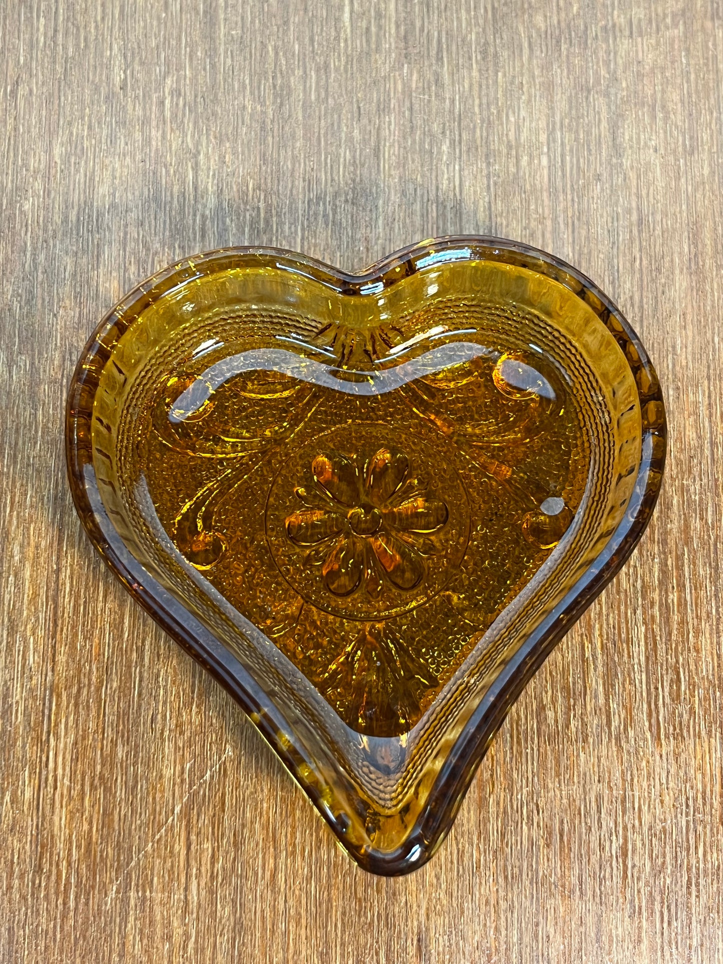 Vintage Amber Tiara Glass Heart Trinket