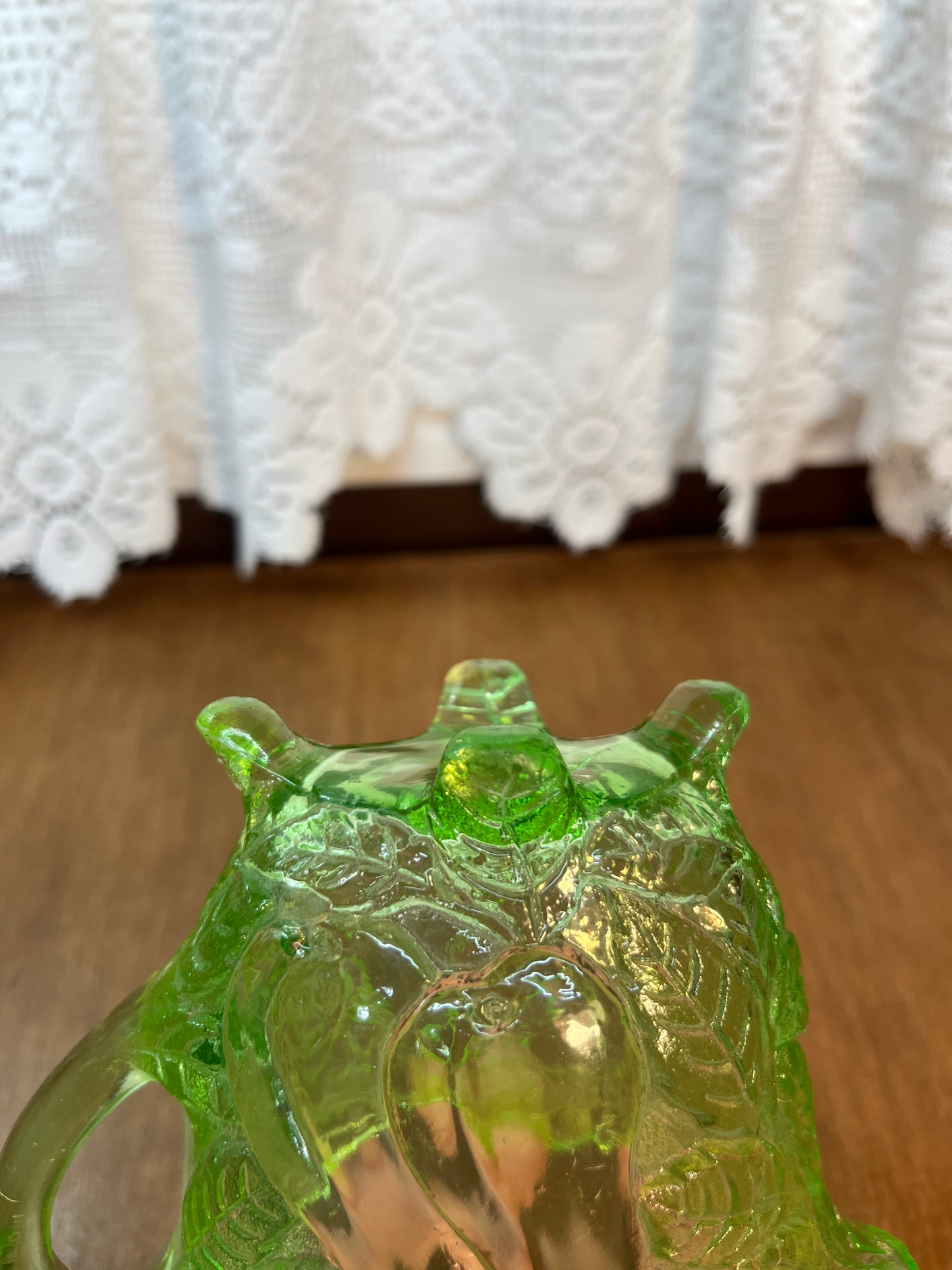 Vintage Sweet Pear Uranium Glass Cream And Sugar Set