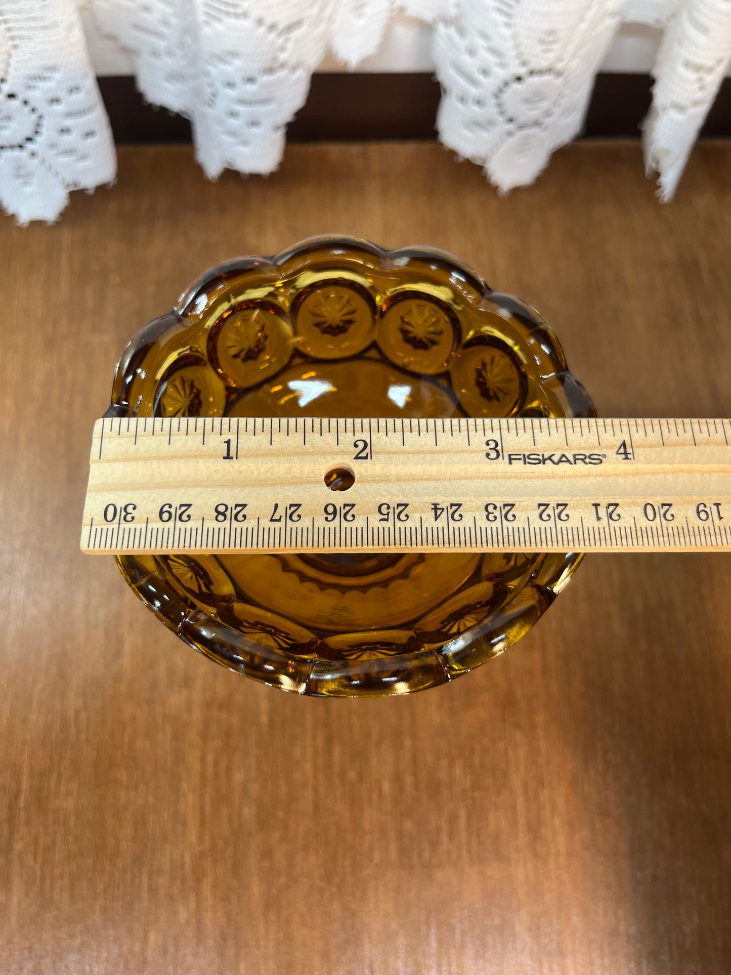 Vintage Amber L.E. Smith Moon And Star Candle Holder