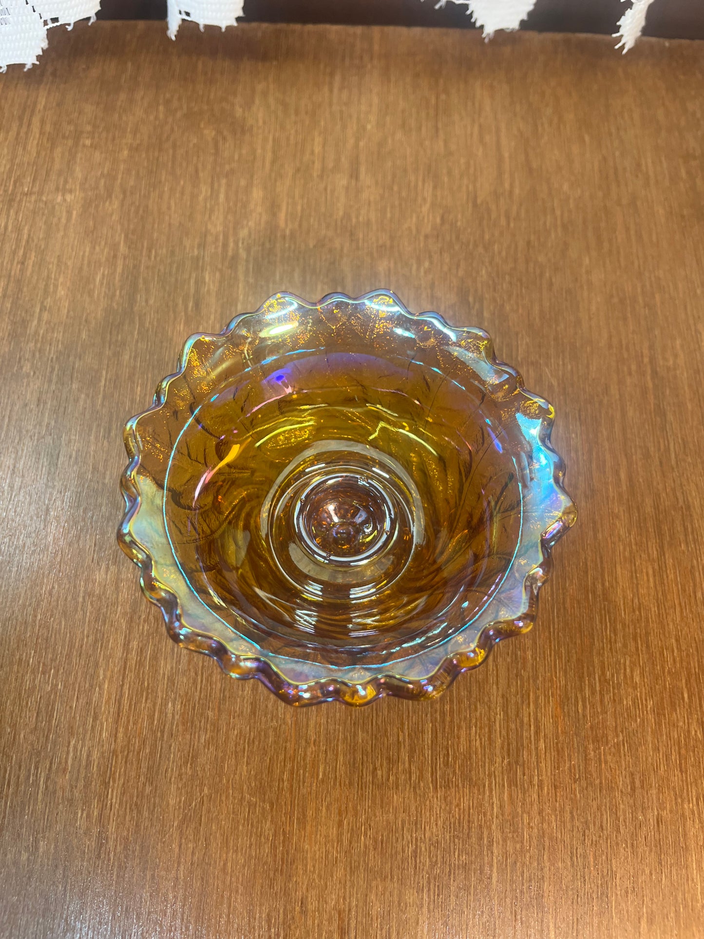 Vintage Indiana Amber Iridescent Carnival Glass Candle Holder