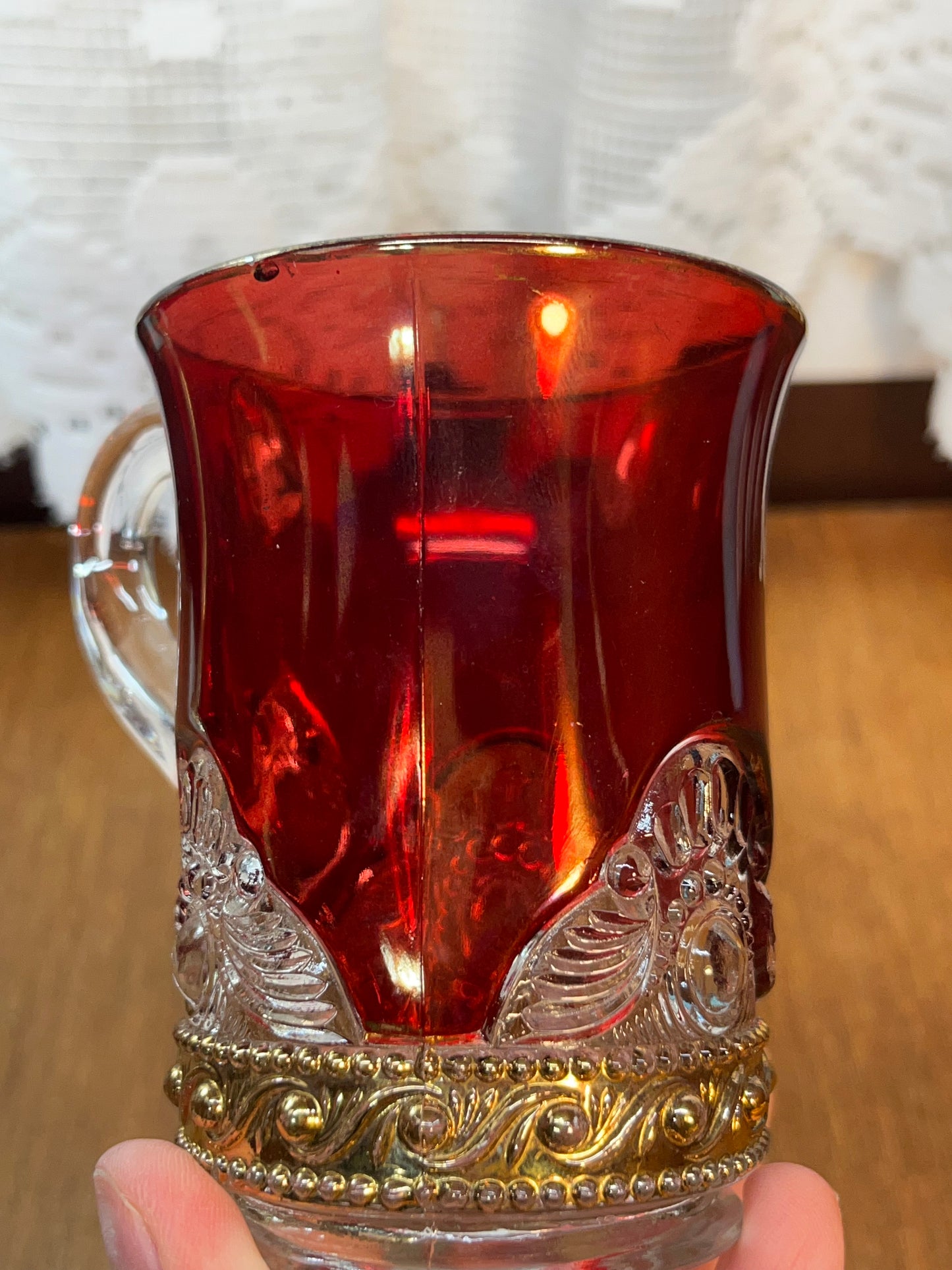 Vintage Collectible Ruby Stained Gold Rim Mutual Oklahoma Souvenir Glass