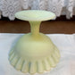 Vintage Uranium Ruffle Top Fenton Embossed Floral Design Pedestal Dish