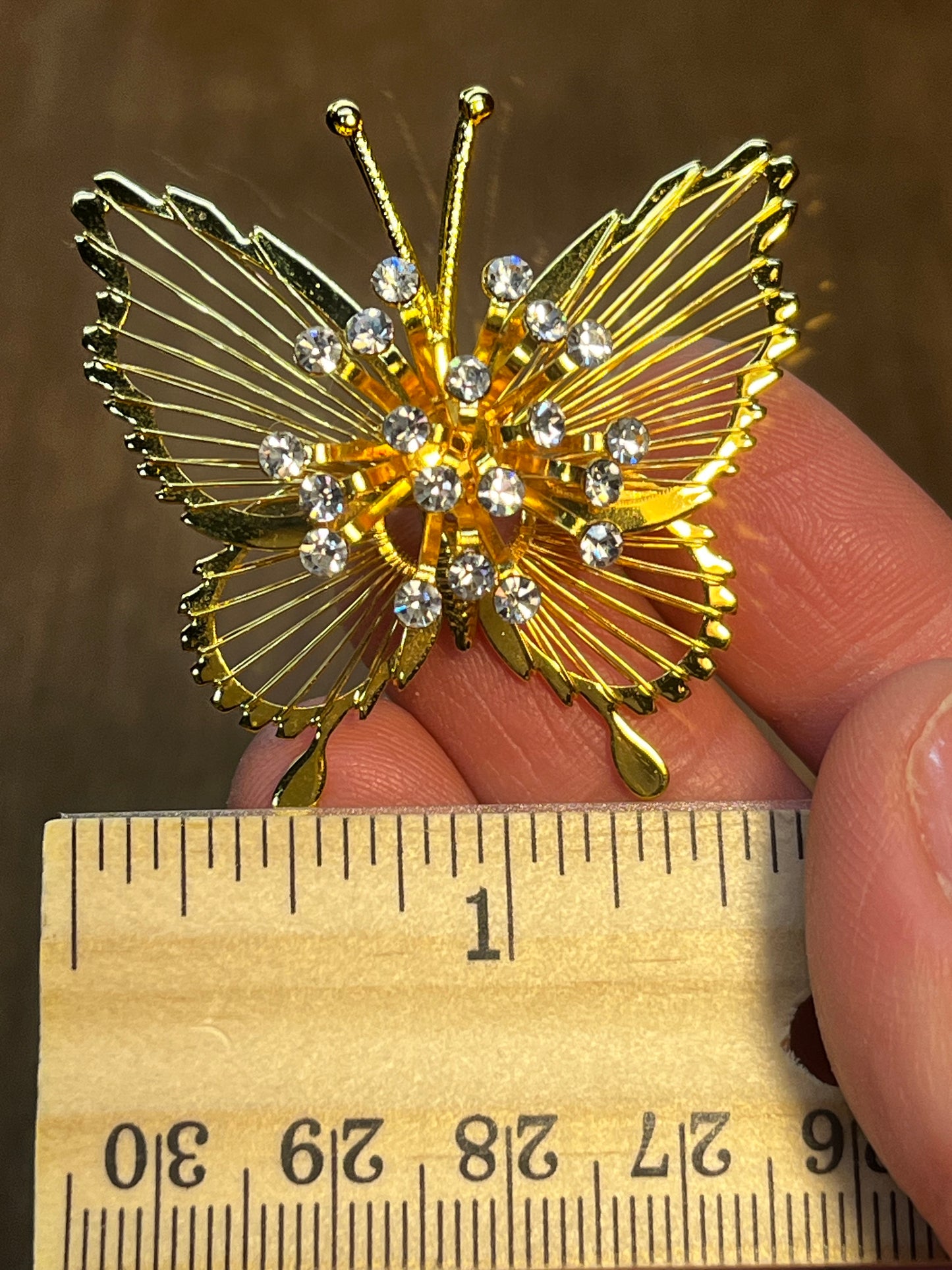 Vintage Gold Tone & Rhinestone Monet Butterfly Brooch