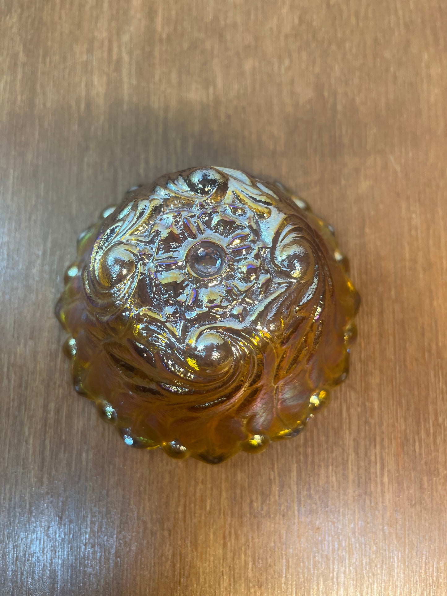 Vintage Indiana Amber Iridescent Carnival Glass Candle Holder