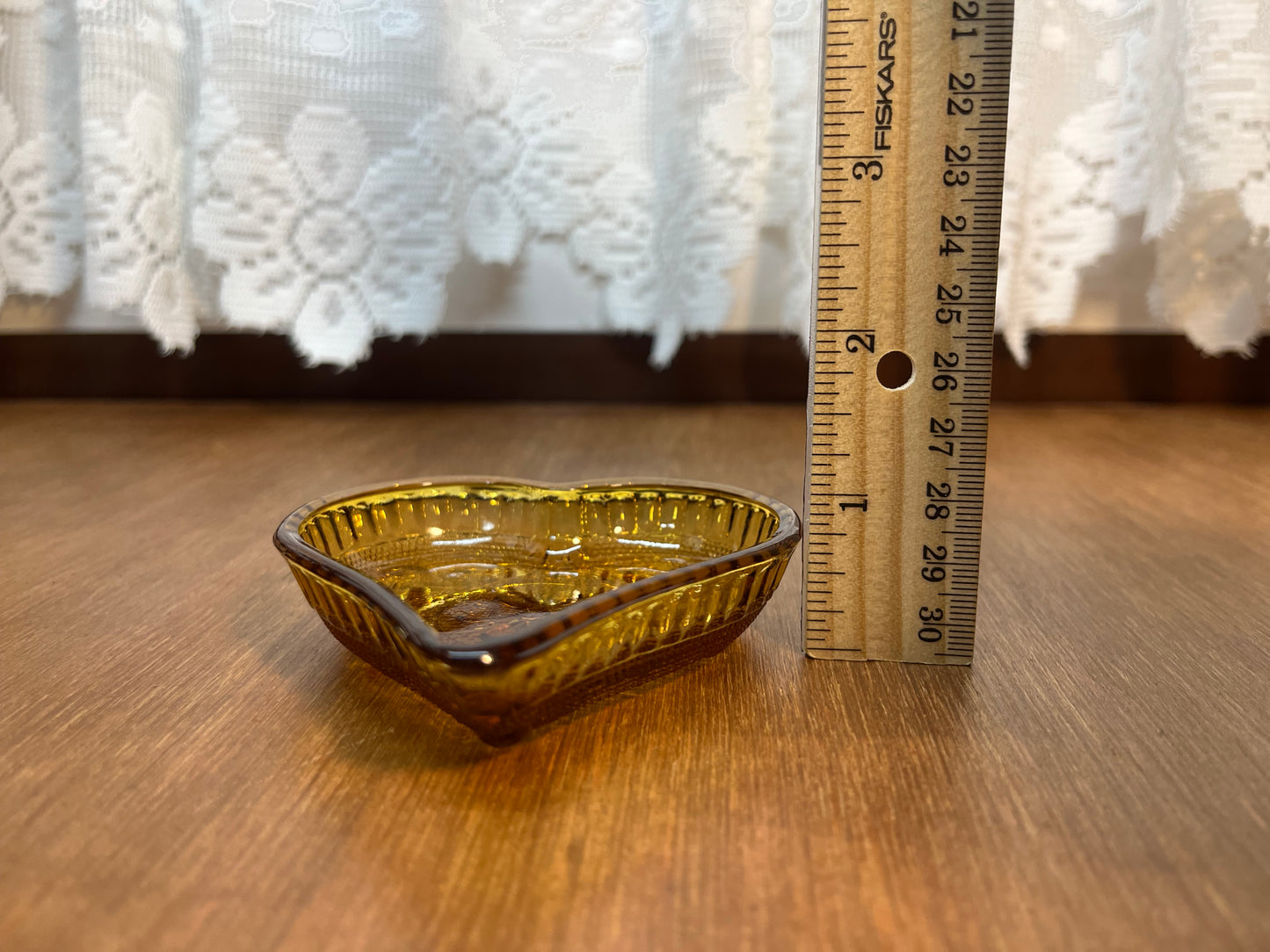 Vintage Amber Tiara Glass Heart Trinket